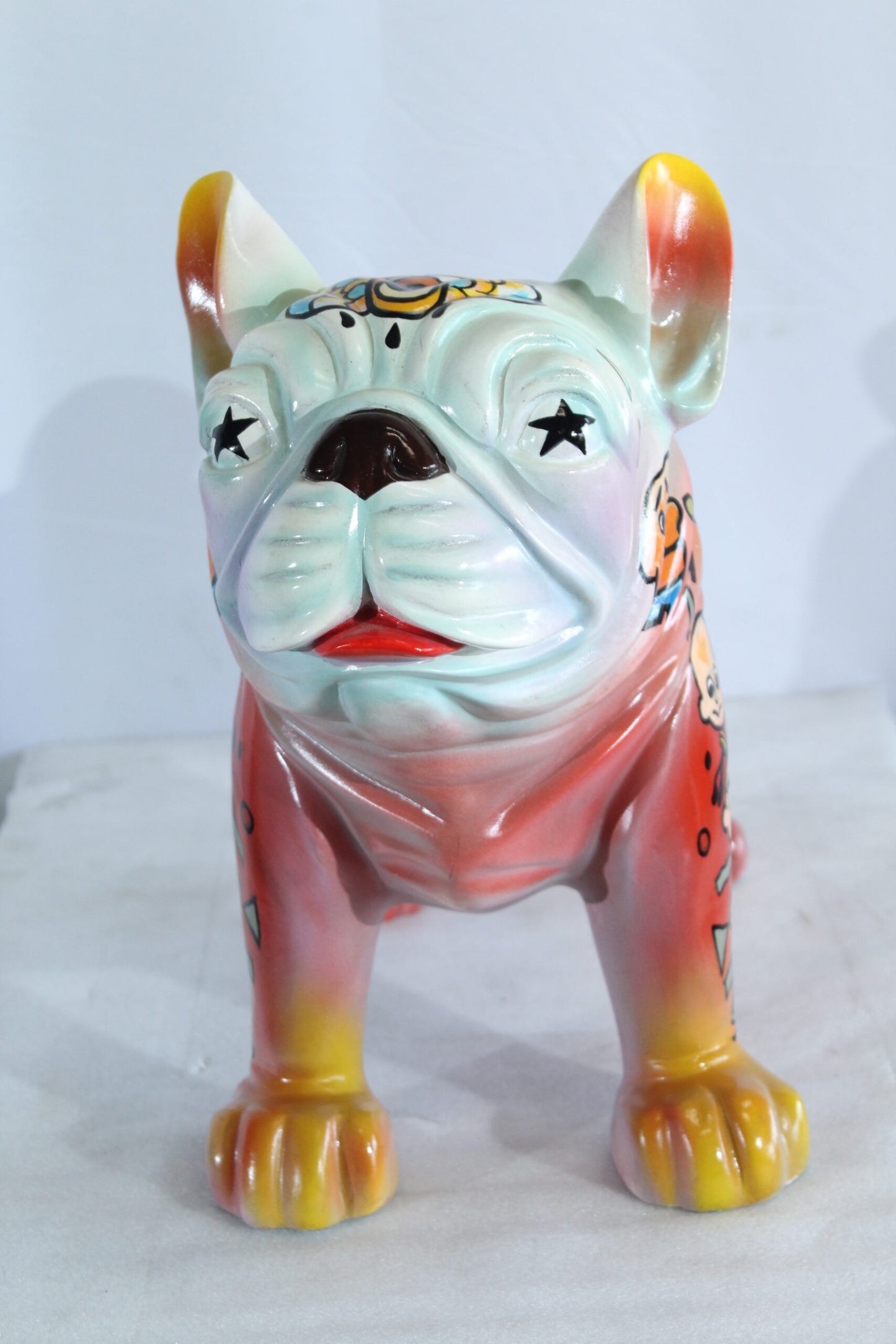 Nifao Resin Bulldog Statue – Large Hand-Painted Pop Art Graffiti Dog Figurine with Cartoon Faces & Abstract Shapes, Colorful Home Decor Accent, Durable High-Gloss Resin Sculpture, 18"x9"x17"