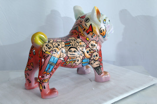 Nifao Resin Bulldog Statue – Large Hand-Painted Pop Art Graffiti Dog Figurine with Cartoon Faces & Abstract Shapes, Colorful Home Decor Accent, Durable High-Gloss Resin Sculpture, 18"x9"x17"
