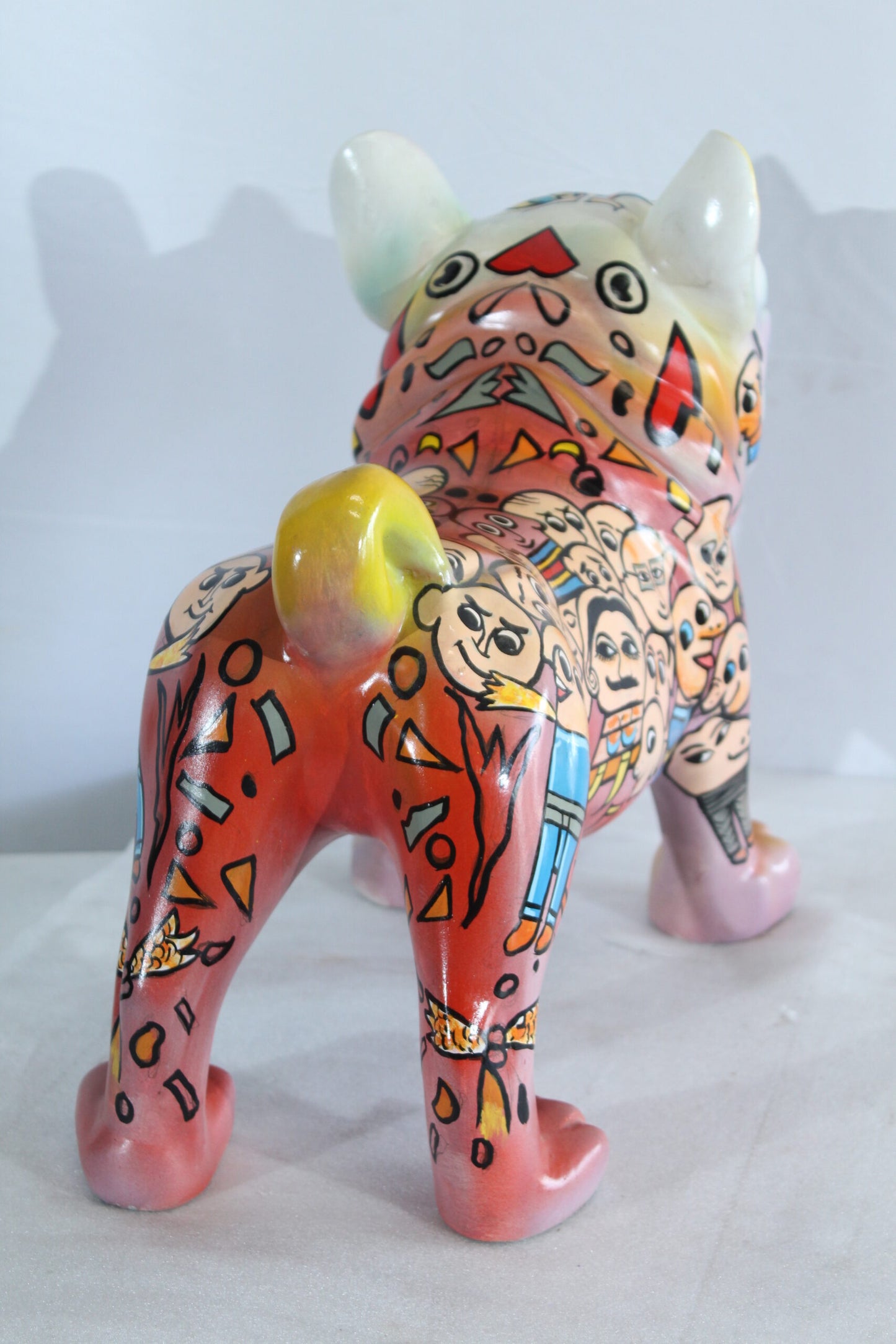 Nifao Resin Bulldog Statue – Large Hand-Painted Pop Art Graffiti Dog Figurine with Cartoon Faces & Abstract Shapes, Colorful Home Decor Accent, Durable High-Gloss Resin Sculpture, 18"x9"x17"