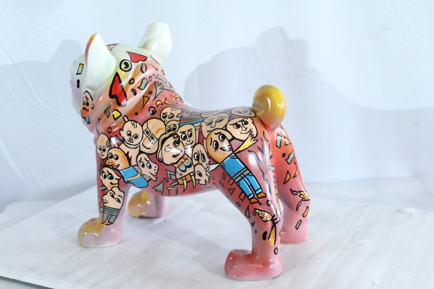 Nifao Resin Bulldog Statue – Large Hand-Painted Pop Art Graffiti Dog Figurine with Cartoon Faces & Abstract Shapes, Colorful Home Decor Accent, Durable High-Gloss Resin Sculpture, 18"x9"x17"