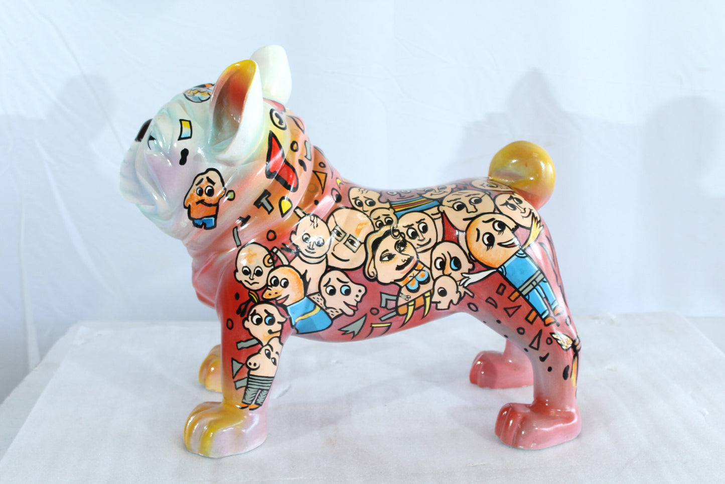 Nifao Resin Bulldog Statue – Large Hand-Painted Pop Art Graffiti Dog Figurine with Cartoon Faces & Abstract Shapes, Colorful Home Decor Accent, Durable High-Gloss Resin Sculpture, 18"x9"x17"