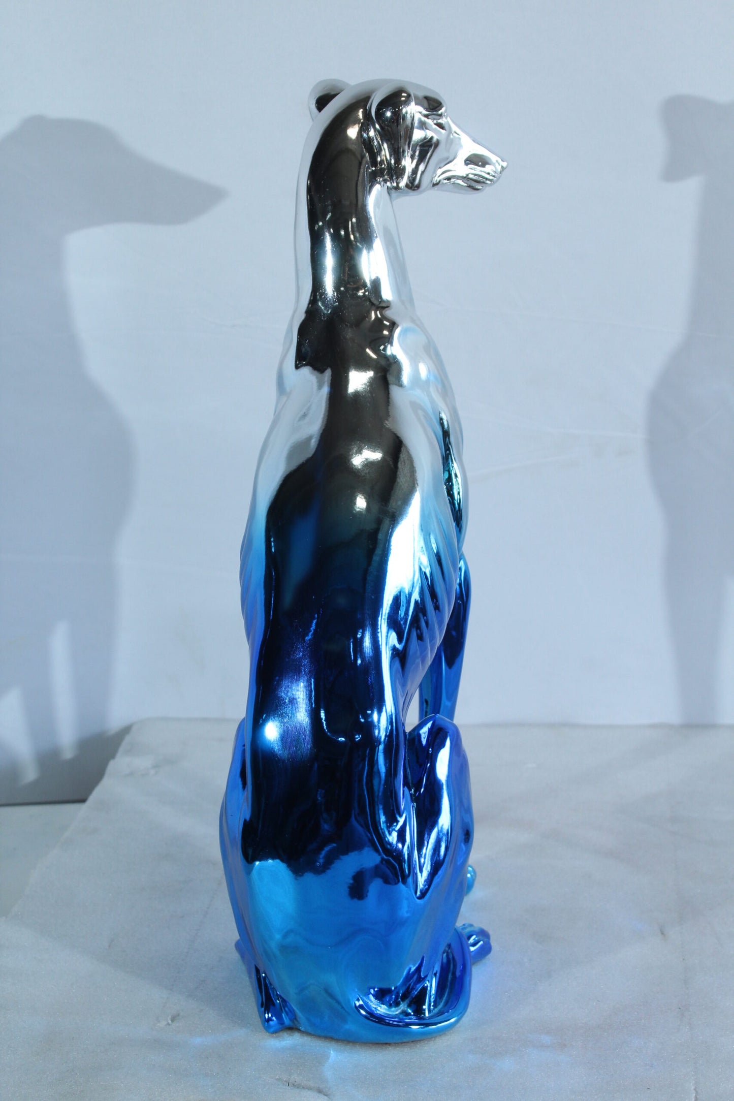 Nifao Resin Greyhound Sculpture – Contemporary Chrome Blue Dog Figurine with Sleek Reflective Finish, Modern Home & Office Decor Accent, Lightweight Resin Art Statue 10" x 5" x 22"H