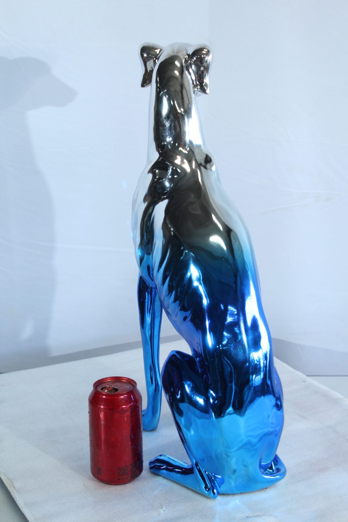 Nifao Resin Greyhound Sculpture – Contemporary Chrome Blue Dog Figurine with Sleek Reflective Finish, Modern Home & Office Decor Accent, Lightweight Resin Art Statue 10" x 5" x 22"H