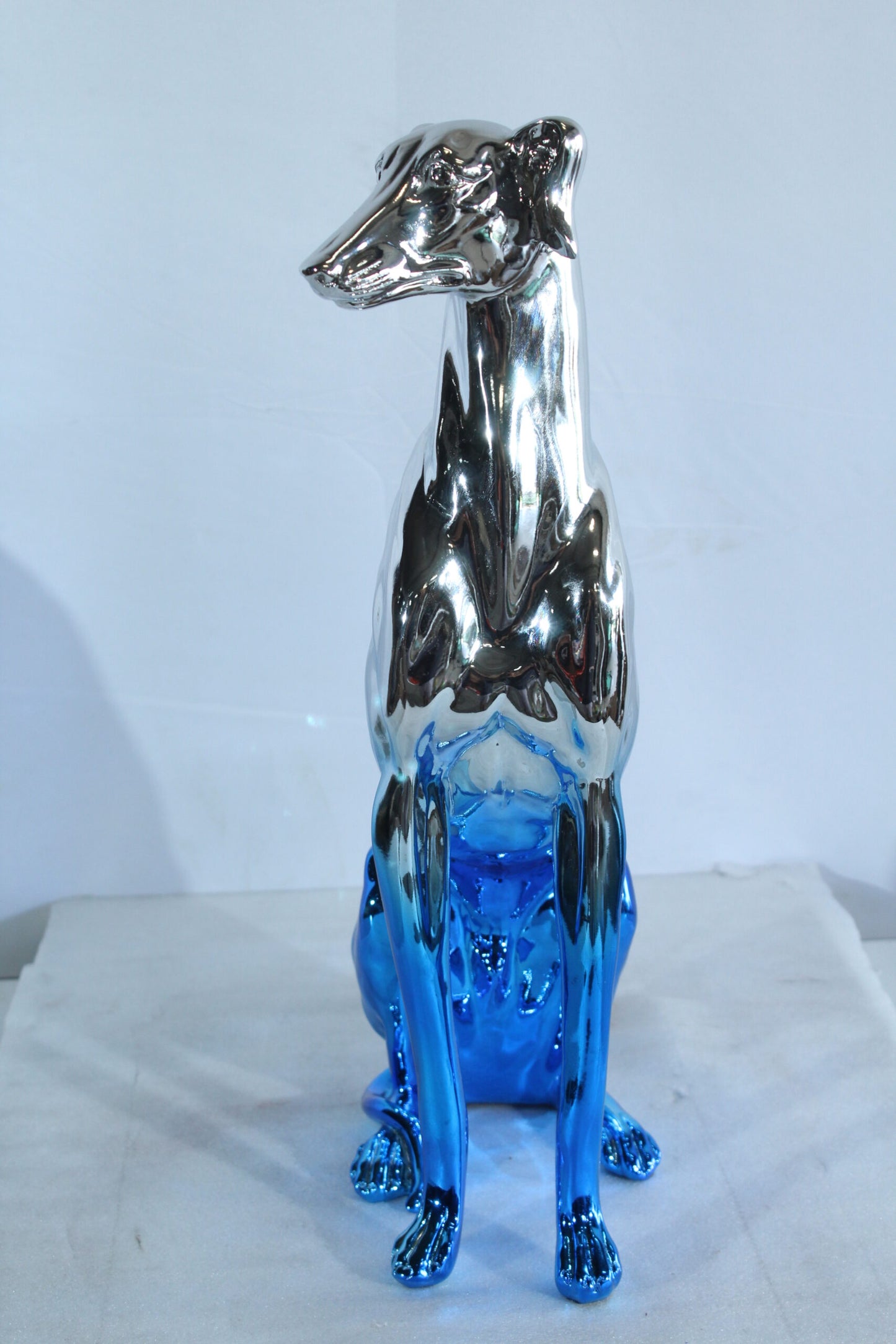 Nifao Resin Greyhound Sculpture – Contemporary Chrome Blue Dog Figurine with Sleek Reflective Finish, Modern Home & Office Decor Accent, Lightweight Resin Art Statue 10" x 5" x 22"H