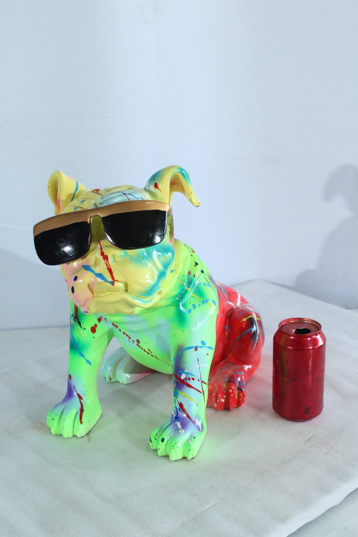 Colorful Resin Bulldog Statue with Sunglasses 17" x 9" x 13"H