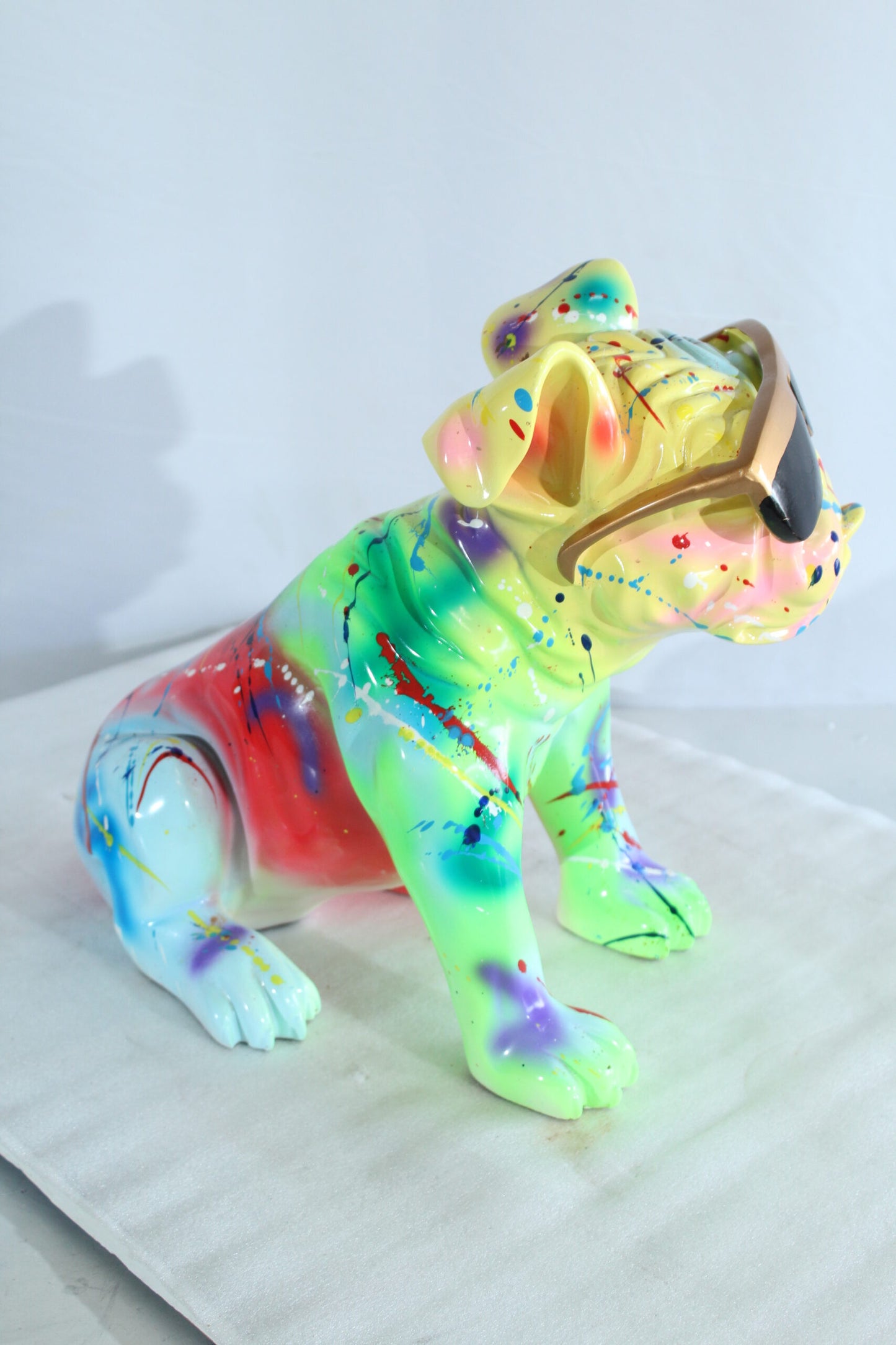 Colorful Resin Bulldog Statue with Sunglasses 17" x 9" x 13"H