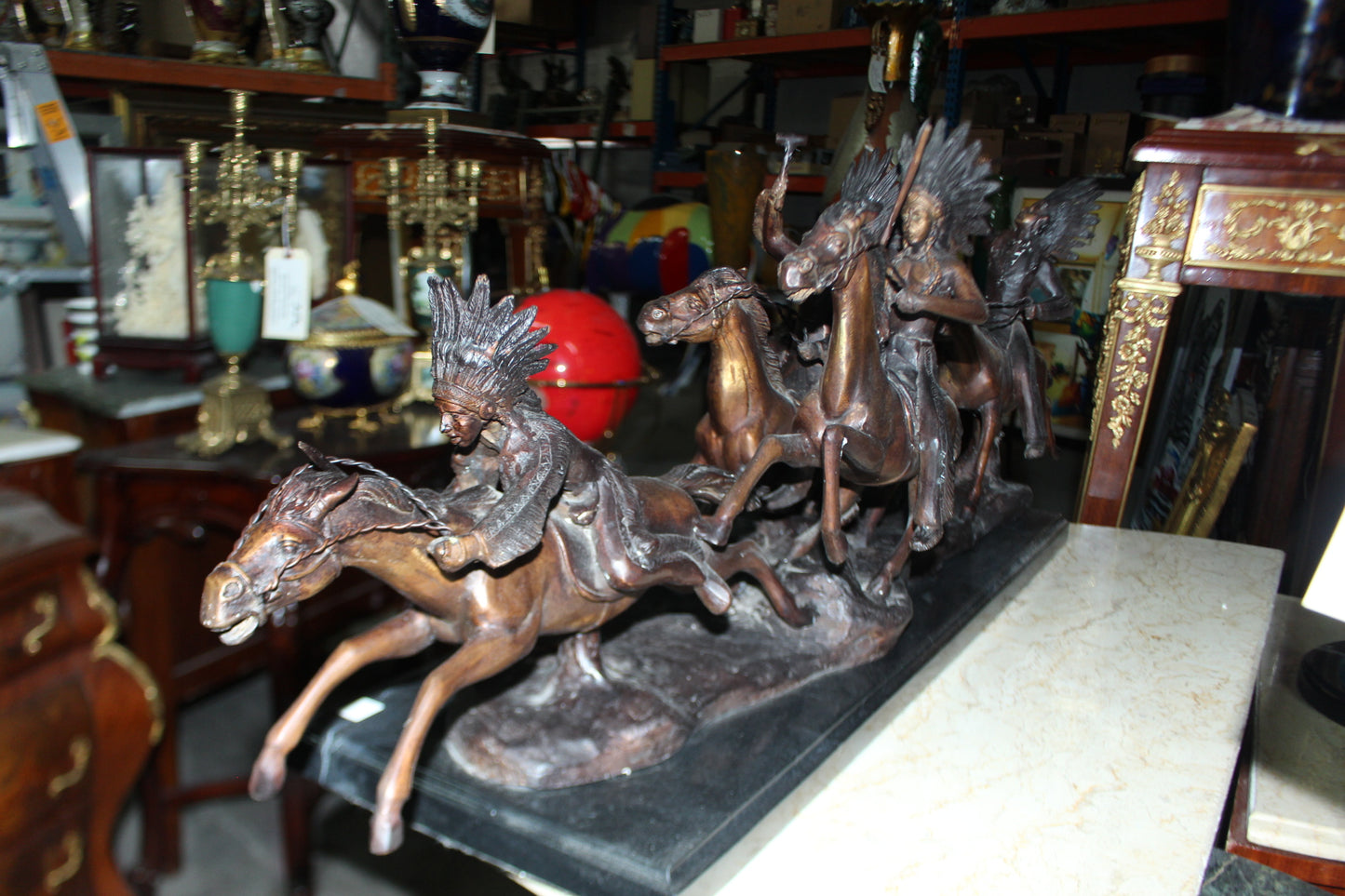 War party Bronze Statue by Carl Cauba -  Size: 39"L x 10"W x 15"H.