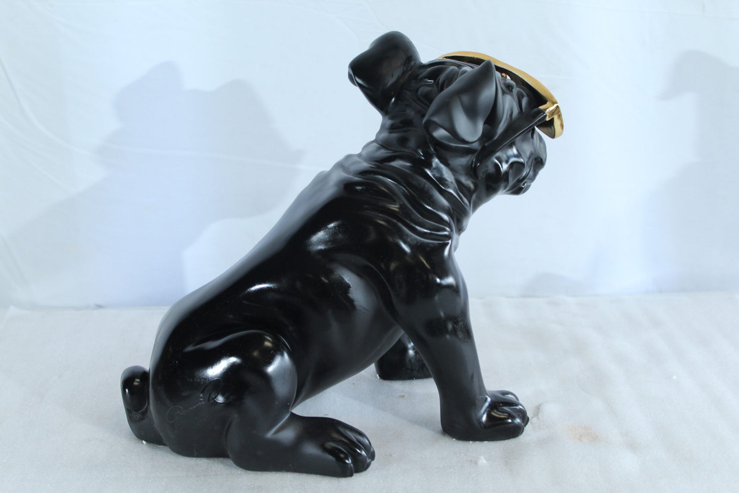 Black Resin Bulldog Statue with Gold Sunglasses 17" x 9" x 13"H