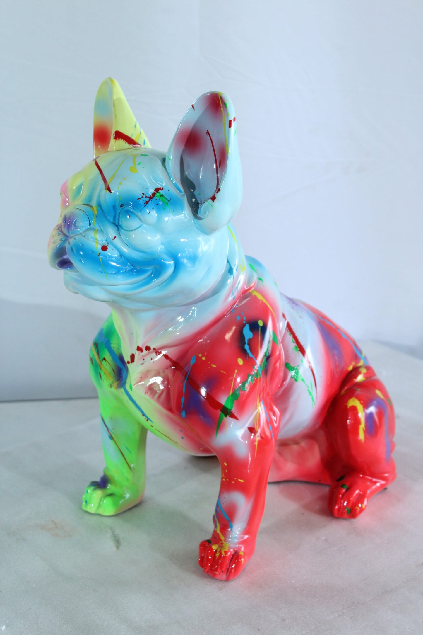 Nifao Colorful Resin French Bulldog Statue –Tall Hand-Painted Pop Art Dog Figurine with Bold Splash Design, Modern Home, Office, or Gallery Decor Accent, Durable Resin Sculpture, 15" x 8" x 16"H