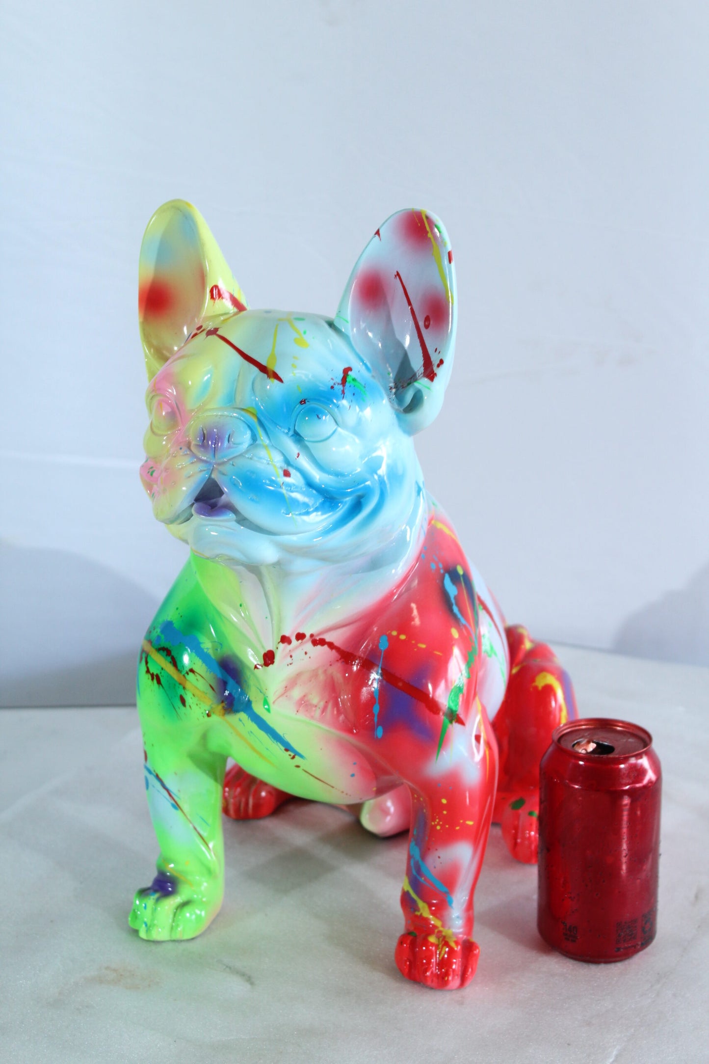 Nifao Colorful Resin French Bulldog Statue –Tall Hand-Painted Pop Art Dog Figurine with Bold Splash Design, Modern Home, Office, or Gallery Decor Accent, Durable Resin Sculpture, 15" x 8" x 16"H