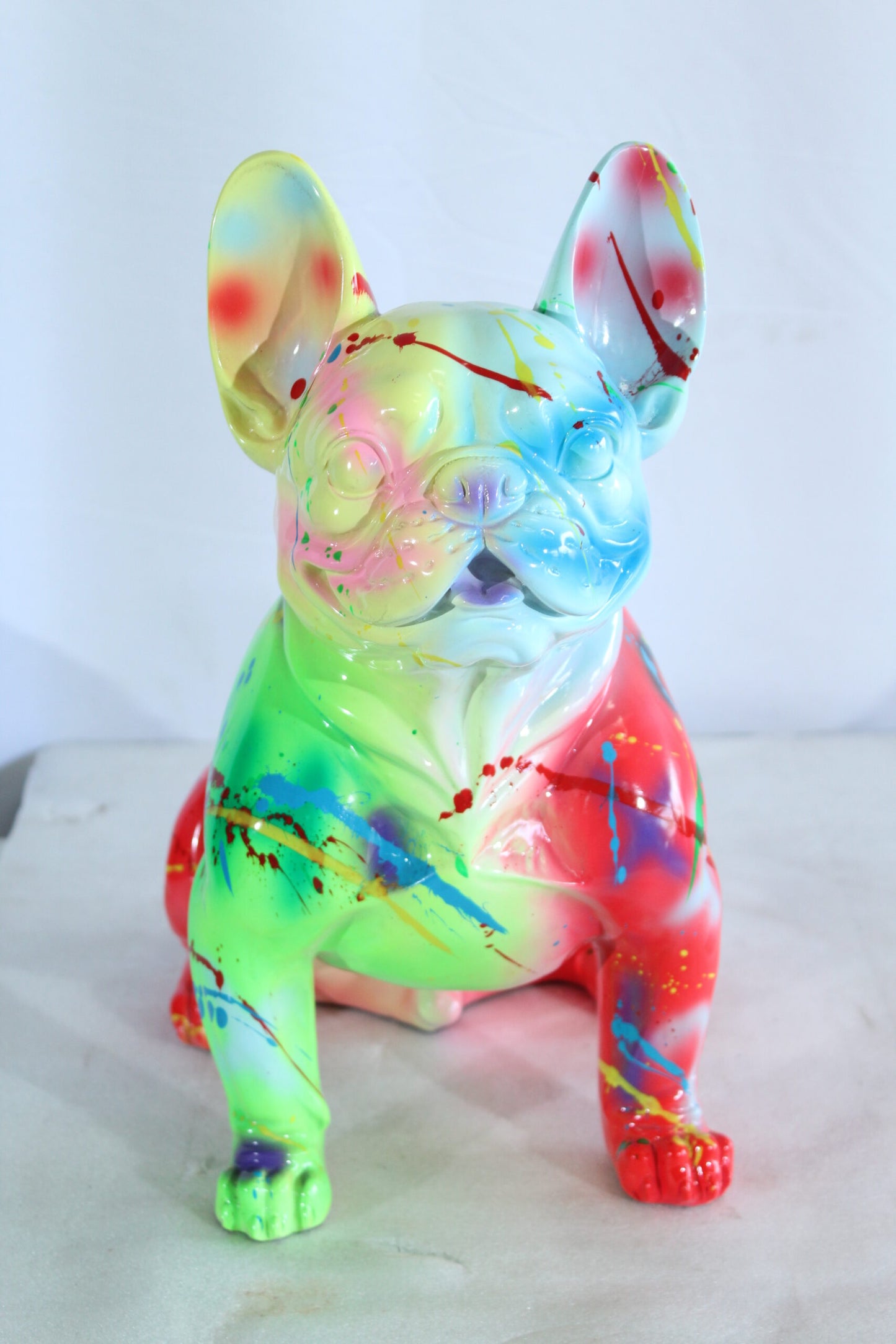 Nifao Colorful Resin French Bulldog Statue –Tall Hand-Painted Pop Art Dog Figurine with Bold Splash Design, Modern Home, Office, or Gallery Decor Accent, Durable Resin Sculpture, 15" x 8" x 16"H