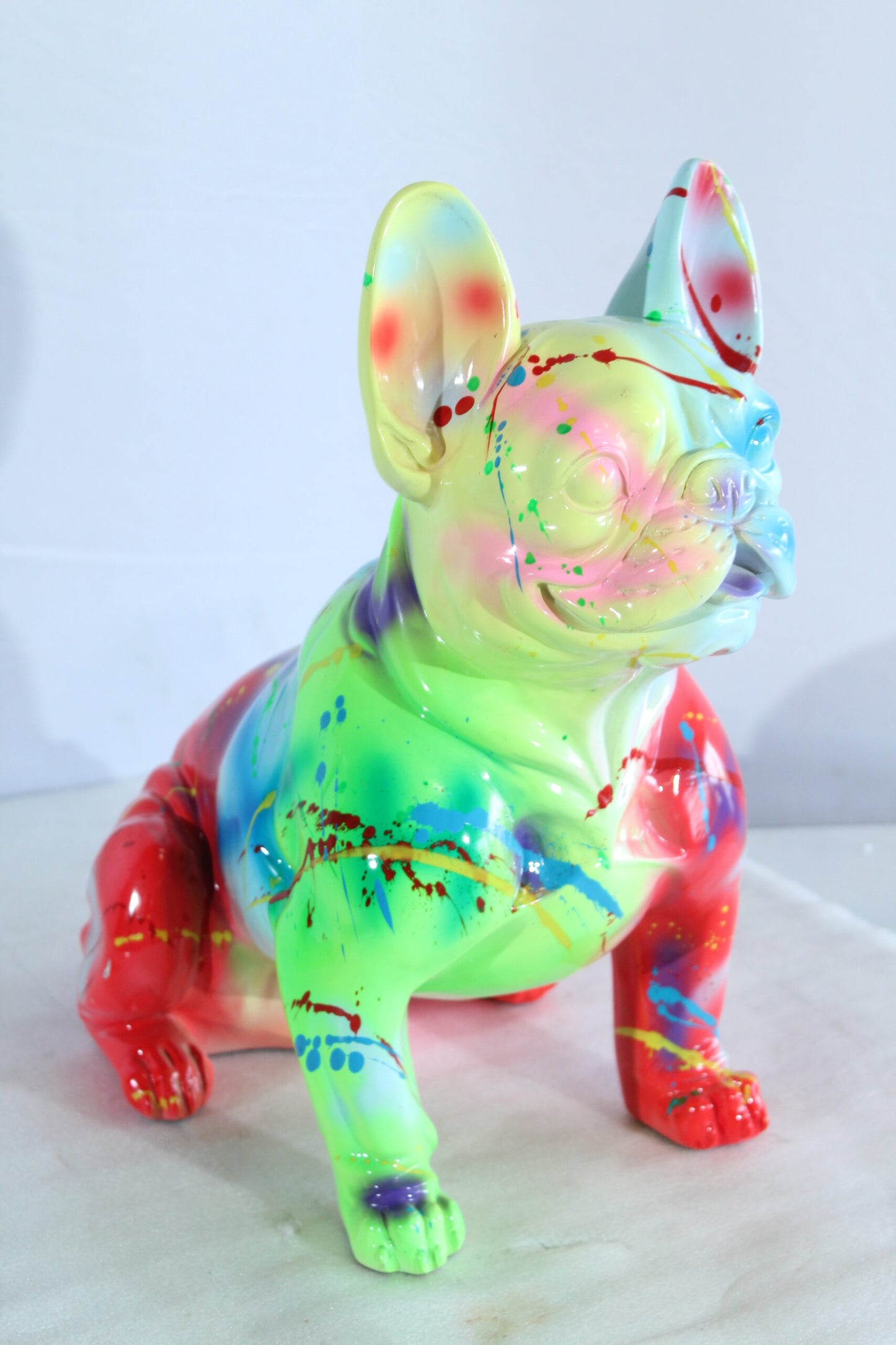Nifao Colorful Resin French Bulldog Statue –Tall Hand-Painted Pop Art Dog Figurine with Bold Splash Design, Modern Home, Office, or Gallery Decor Accent, Durable Resin Sculpture, 15" x 8" x 16"H