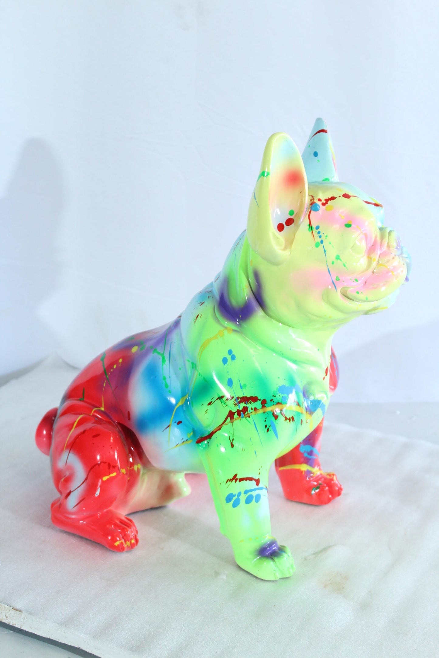 Nifao Colorful Resin French Bulldog Statue –Tall Hand-Painted Pop Art Dog Figurine with Bold Splash Design, Modern Home, Office, or Gallery Decor Accent, Durable Resin Sculpture, 15" x 8" x 16"H