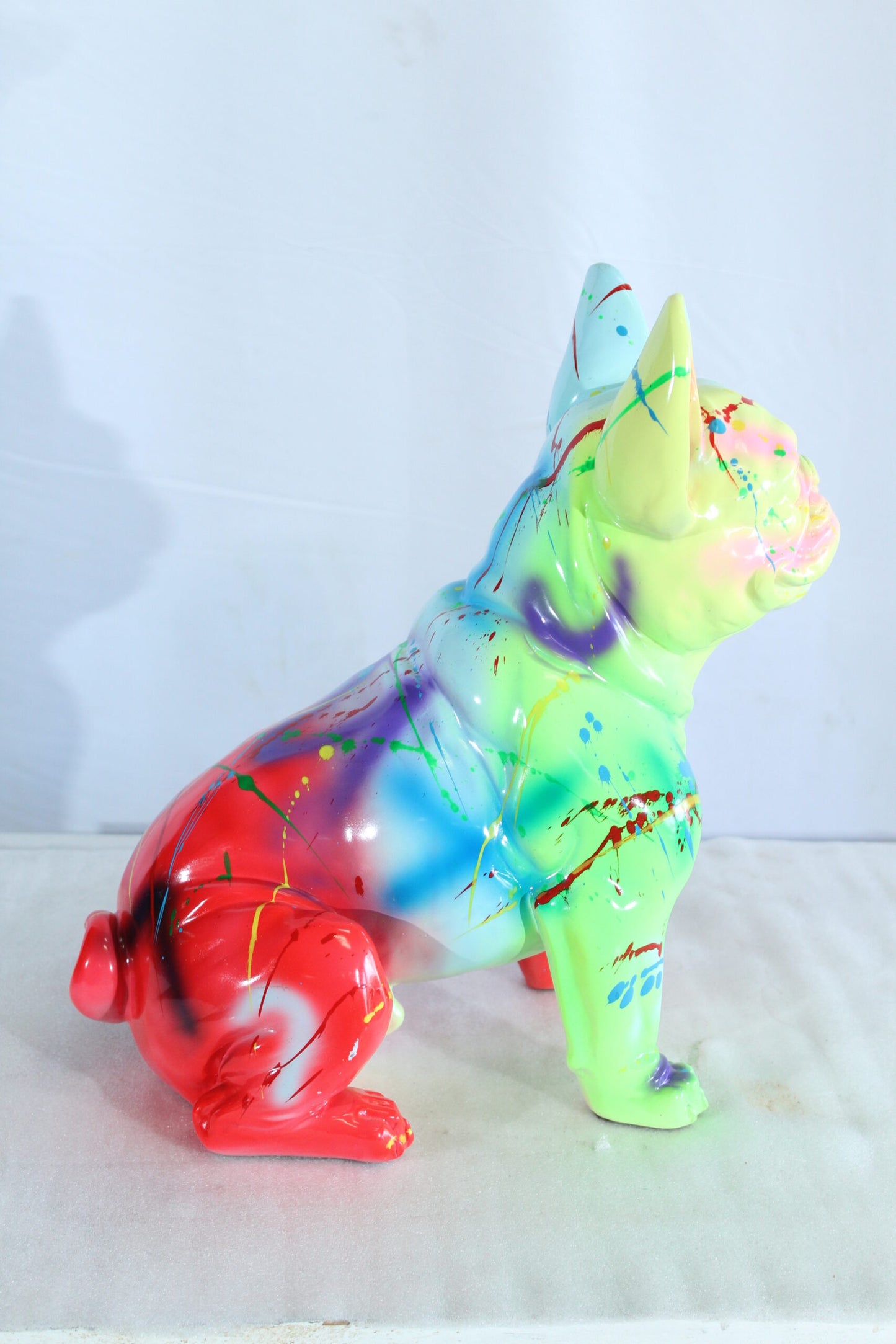 Nifao Colorful Resin French Bulldog Statue –Tall Hand-Painted Pop Art Dog Figurine with Bold Splash Design, Modern Home, Office, or Gallery Decor Accent, Durable Resin Sculpture, 15" x 8" x 16"H