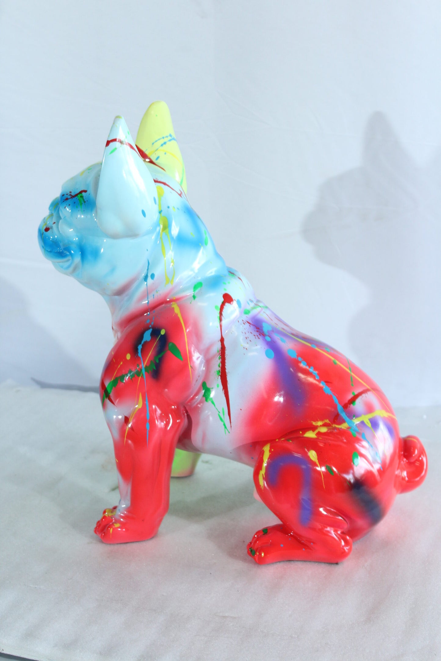 Nifao Colorful Resin French Bulldog Statue –Tall Hand-Painted Pop Art Dog Figurine with Bold Splash Design, Modern Home, Office, or Gallery Decor Accent, Durable Resin Sculpture, 15" x 8" x 16"H