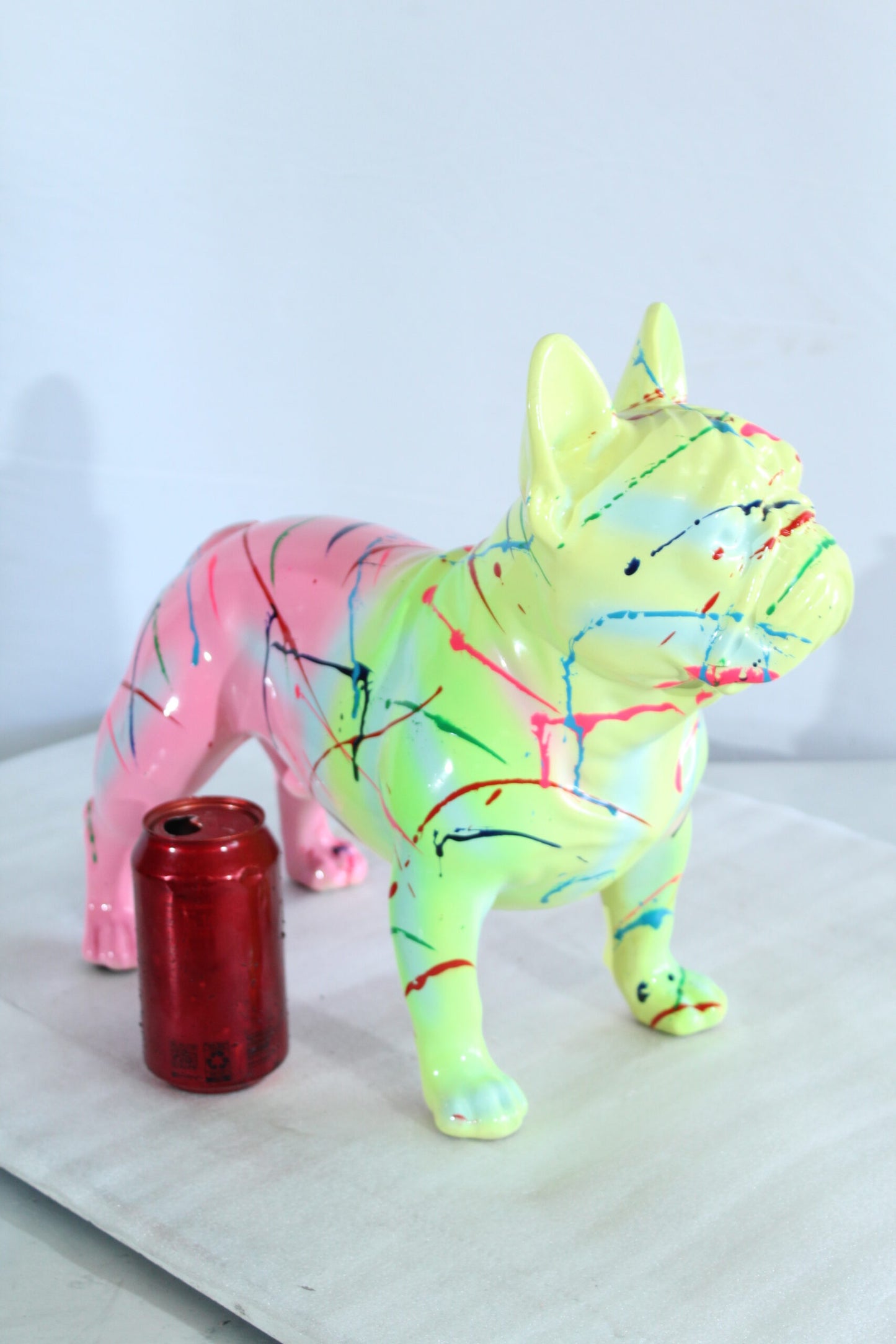 Nifao Colorful French Bulldog Statue – Hand-Painted Resin Dog Figurine with Neon Splatter Paint Design, Pop Art Modern Home, Office, or Gallery Decor Accent 11" x 5" x 10"H