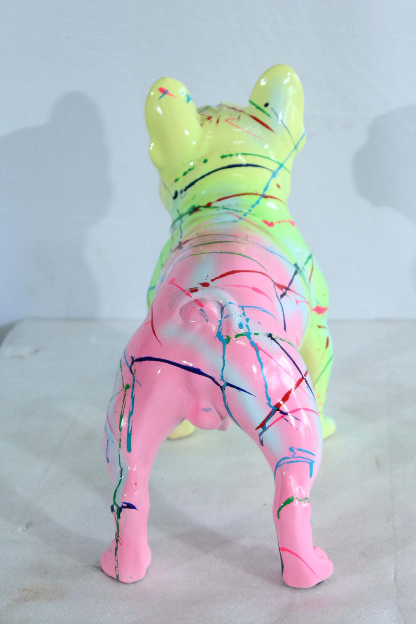 Nifao Colorful French Bulldog Statue – Hand-Painted Resin Dog Figurine with Neon Splatter Paint Design, Pop Art Modern Home, Office, or Gallery Decor Accent 11" x 5" x 10"H