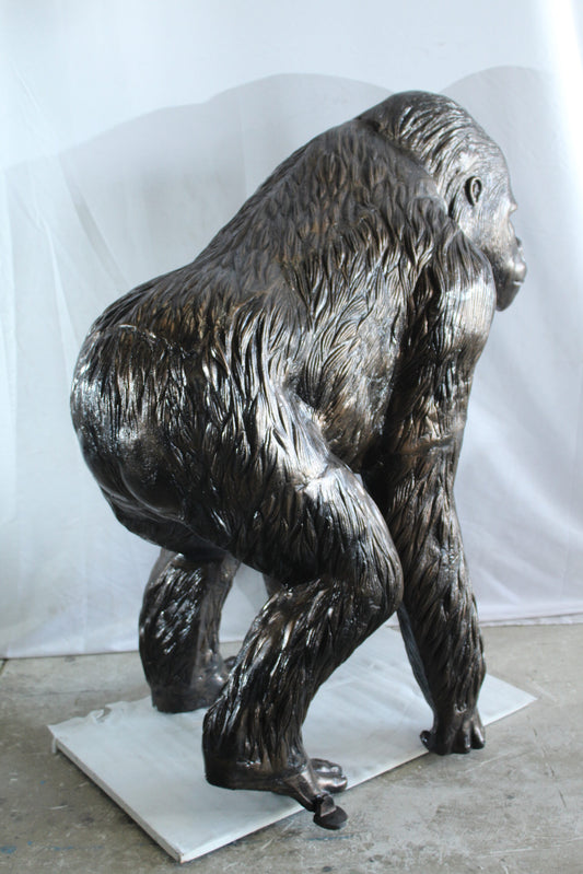 NIFAO Giant Aluminum Gorilla Statue – Walking Gorilla Sculpture with Intricate Fur Detailing for Wildlife & Garden Décor - 43" x 36" x 49"H