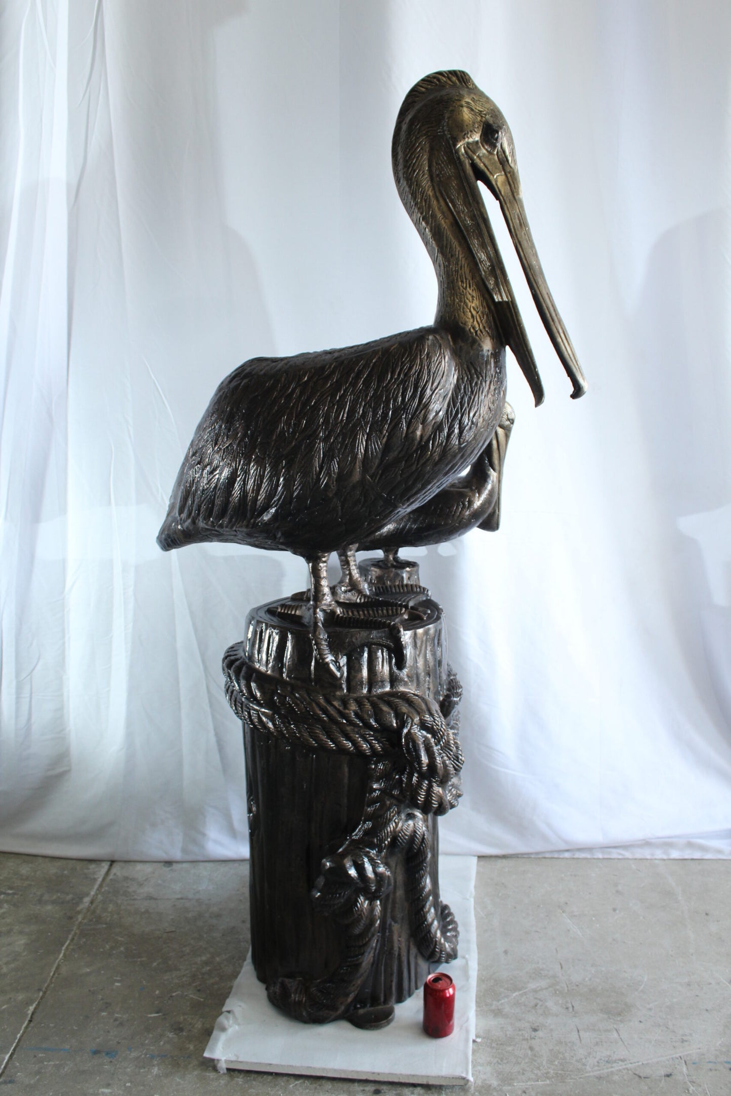 Giant Aluminum Mama Pelican with Baby Pelican Statue on Post 40" x 33" x 78"H