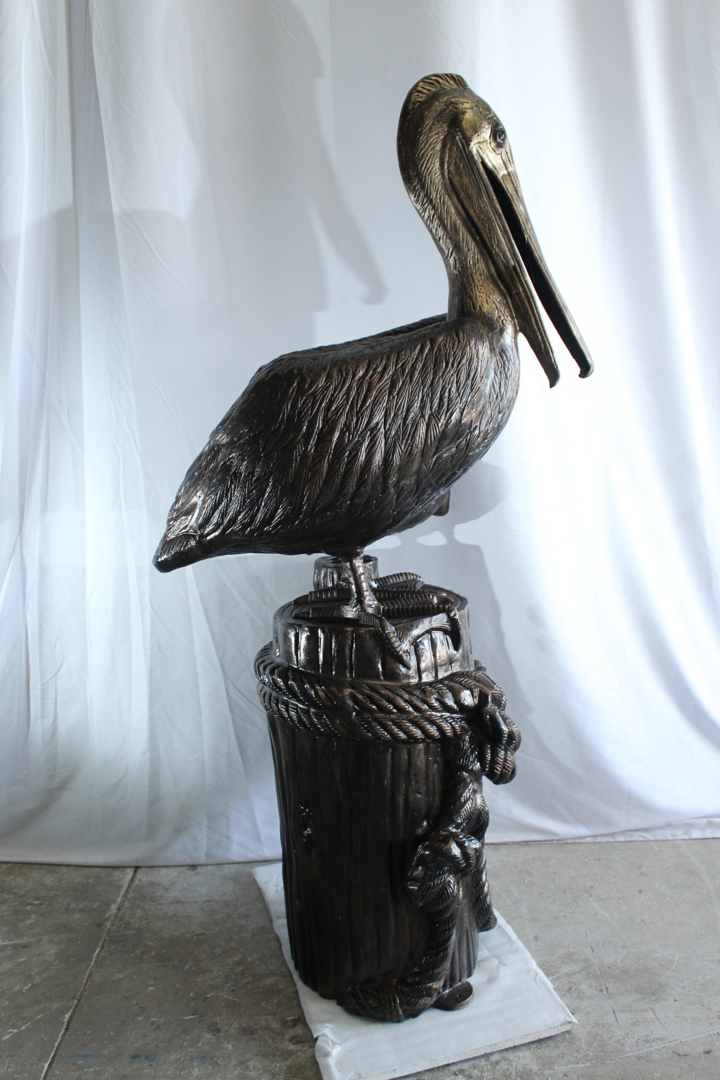 Giant Aluminum Mama Pelican with Baby Pelican Statue on Post 40" x 33" x 78"H