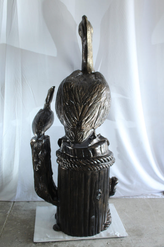 Giant Aluminum Mama Pelican with Baby Pelican Statue on Post 40" x 33" x 78"H