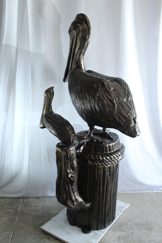 Giant Aluminum Mama Pelican with Baby Pelican Statue on Post 40" x 33" x 78"H