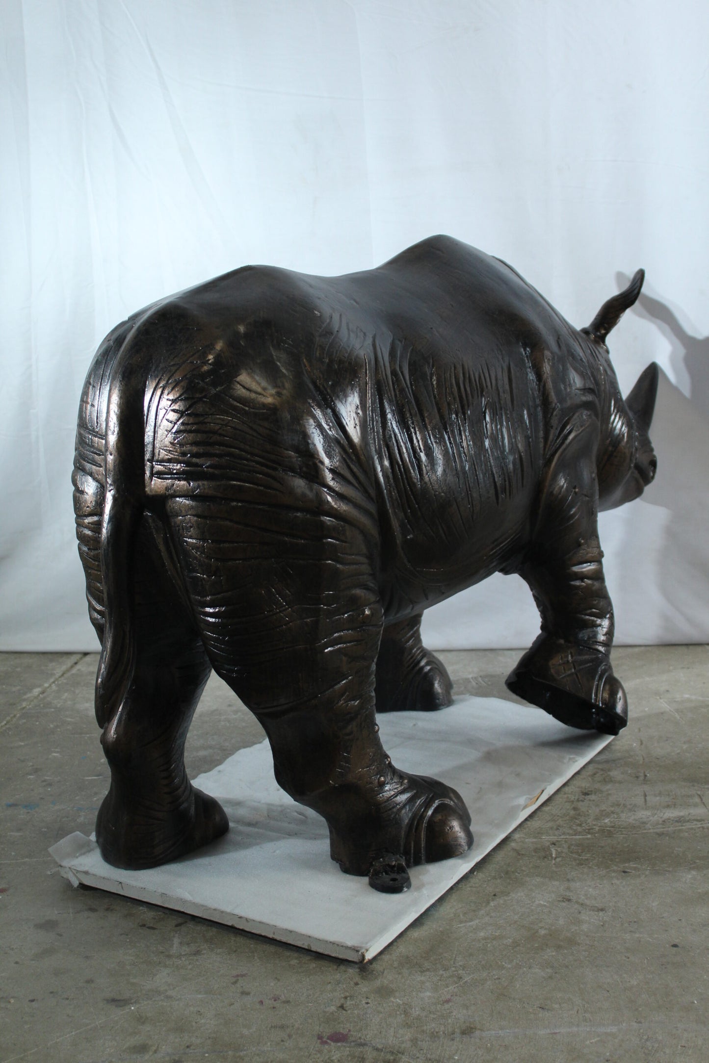 Giant Aluminum Rhinoceros Statue with Detailed Armor Texture 60" x 17" x 35"H