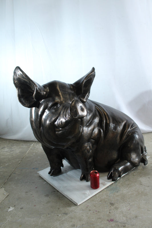NIFAO Large Sitting Pig Aluminum Statue with Realistic Detailing – Indoor & Outdoor Decorative Sculpture – 43" x 27" x 35"