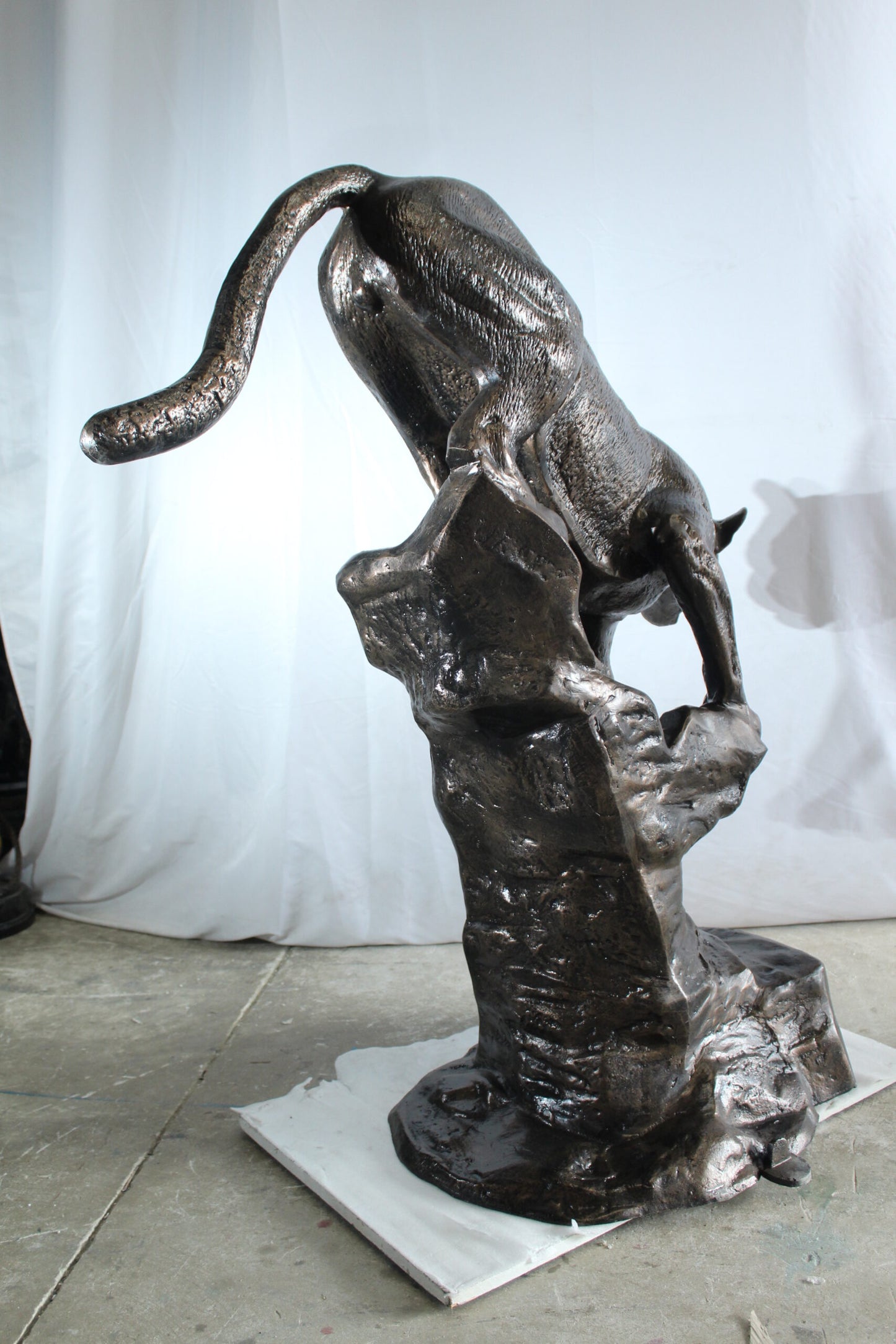 Aluminum Panther Cugar Climbing Rock Statue with Striking Detail 44 x 20 x 50"H