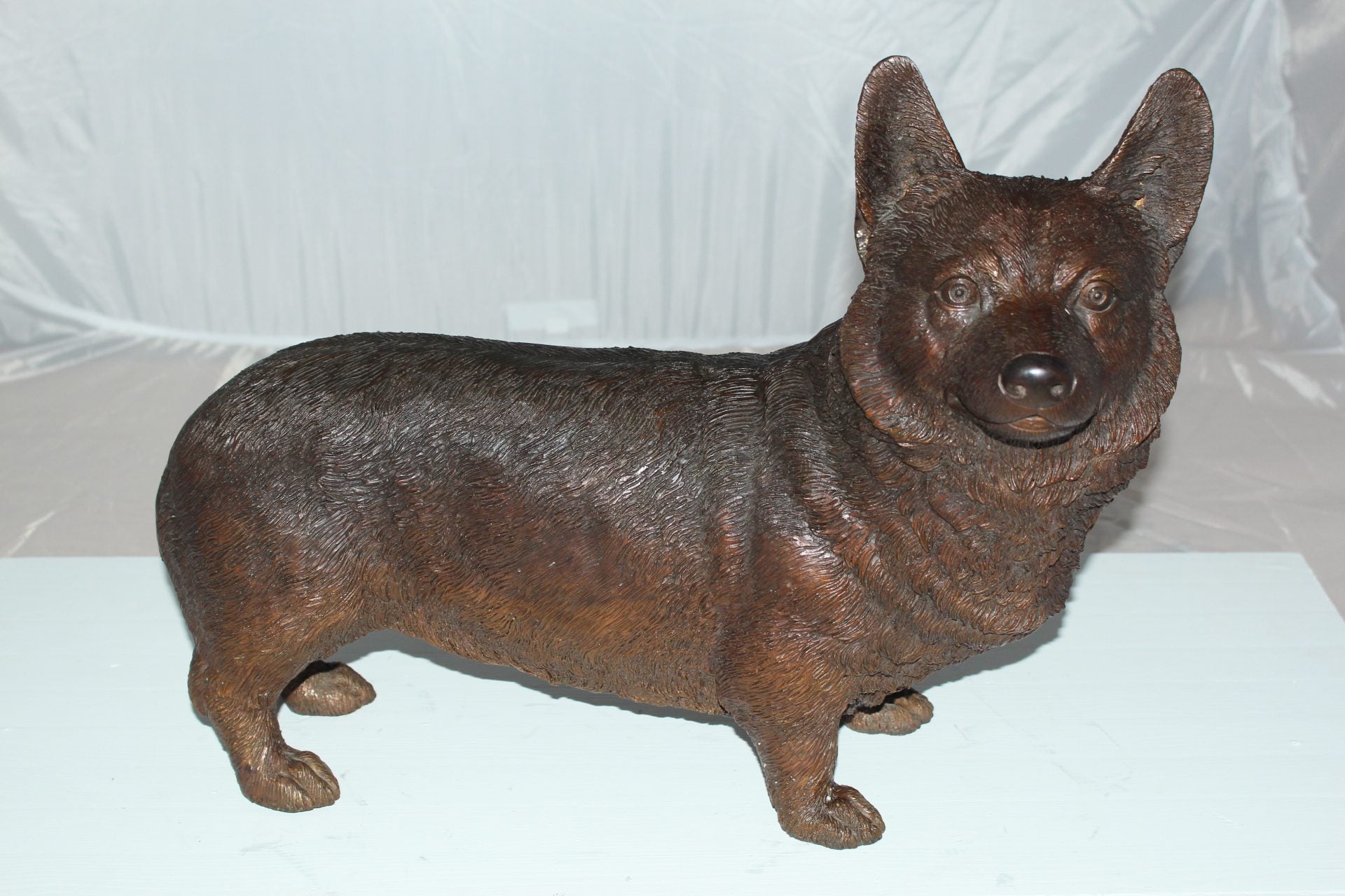 Corgi dog standing Bronze Statue -  Size: 20"L x 8"W x 15"H.