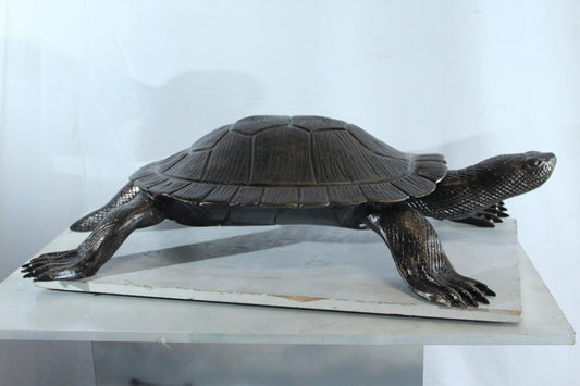 NIFAO Aluminum Cooter Turtle Statue - Realistic Crawling Pose Bronze Finish Sculpture for Garden, Pond, or Indoor Decor - 38" x 26" x 8"