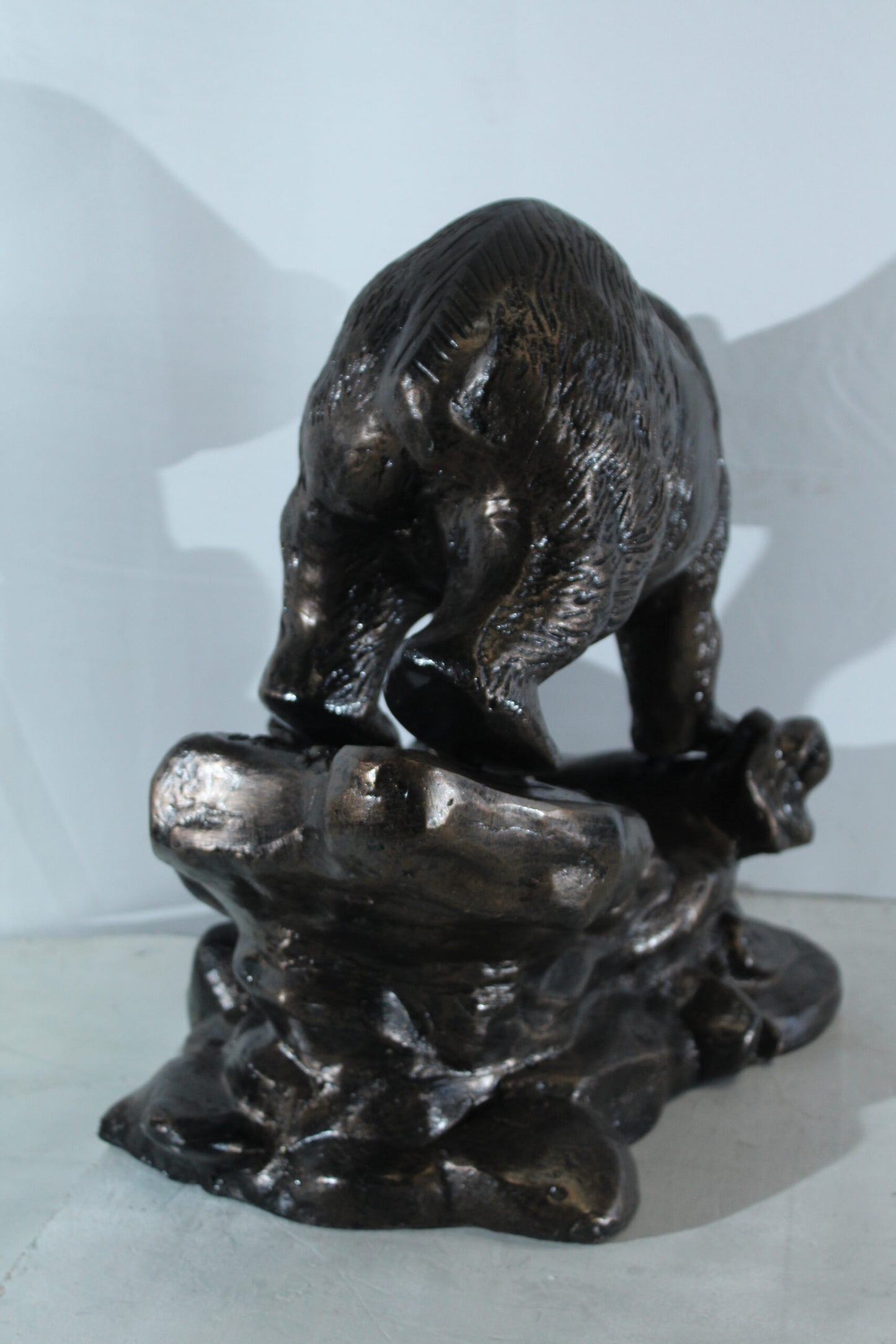 Aluminum Bear Catching Fish Statue with River Rock Detail 25" x 15" x 22"H