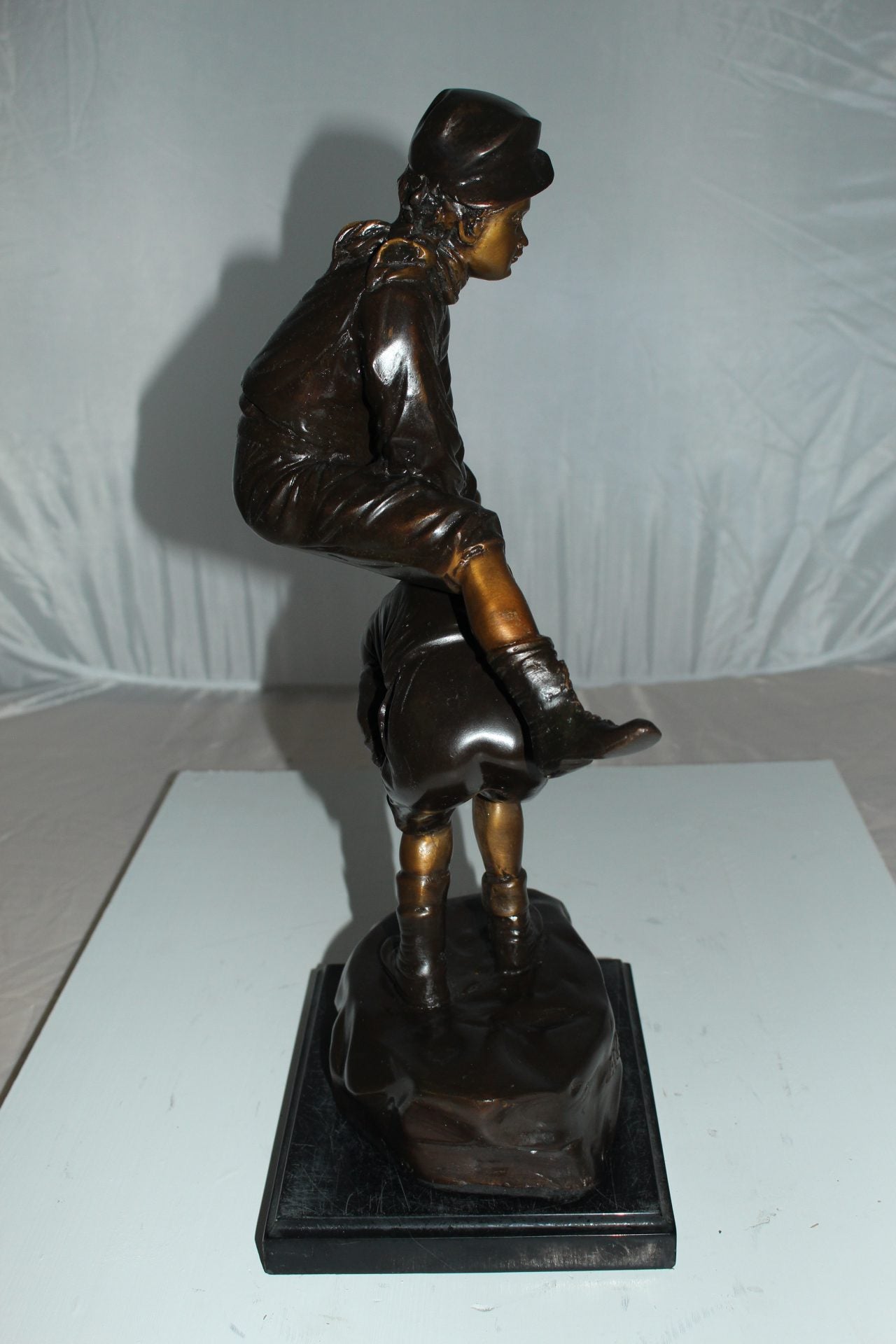 Leapfrog Bronze Statue - Size: 12"L x 7"W x 19"H.