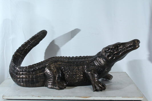 Nifao Aluminum Alligator Statue with Raised Tail and Textured Skin - Realistic Wildlife Sculpture for Garden, Patio, and Interior Decor 36" x 15" x 13"H
