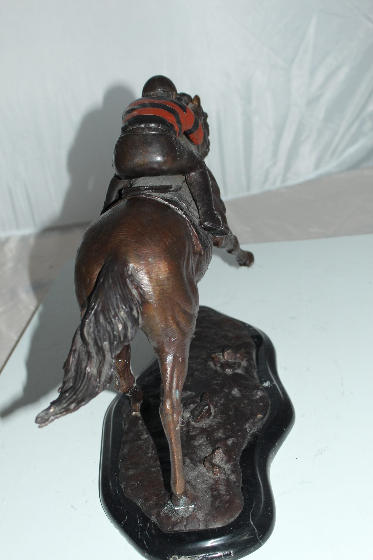 Jockey with Horse -large Bronze Statue - Size: 21"L x 8"W x 14"H.