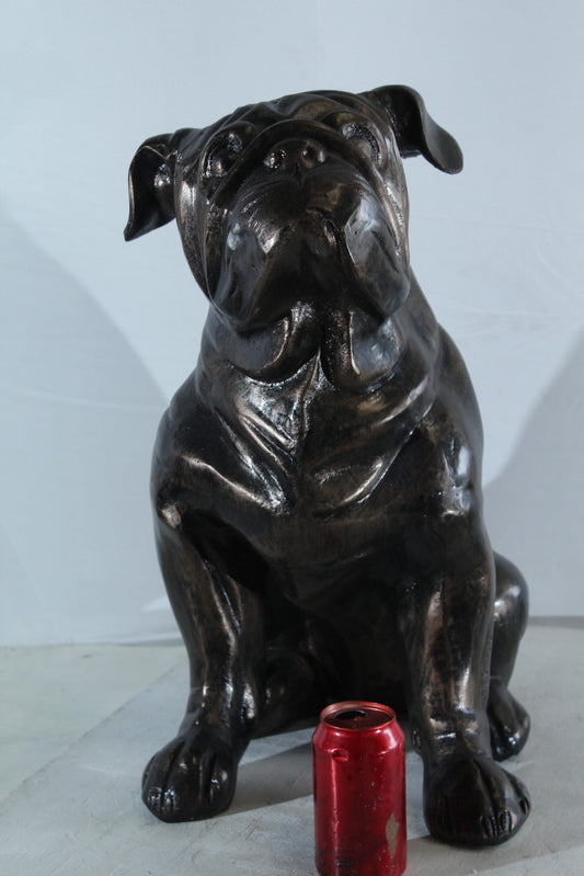 Nifao Aluminum Bulldog Statue with Sitting Pose and Wrinkled Detailing - Bronze-Style Pet Lover Sculpture for Indoor & Outdoor Décor - 21" x 11" x 23"H