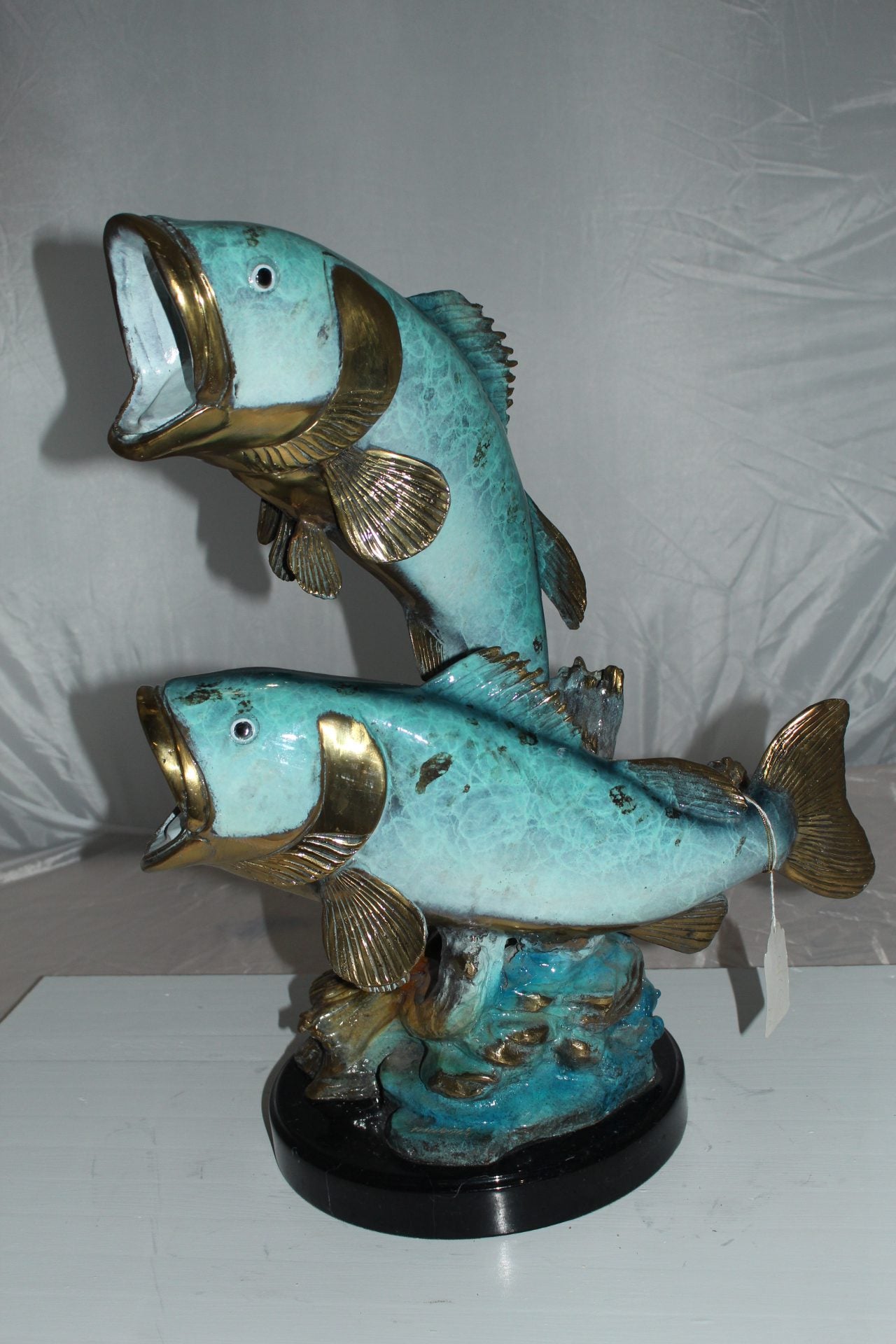 Two largemouth bass fish Bronze Statue - Size: 17"L x 10"W x 24"H.