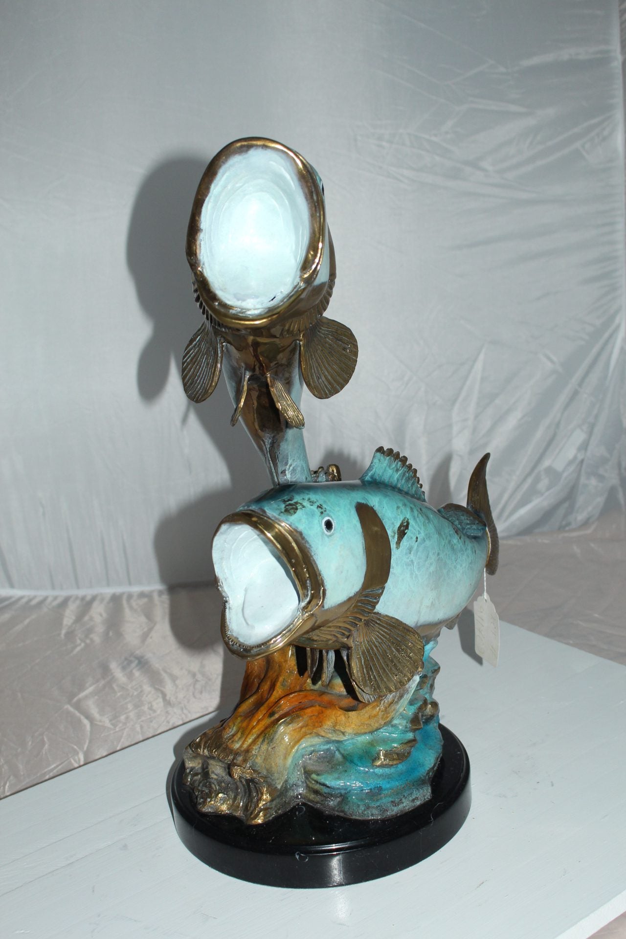 Two largemouth bass fish Bronze Statue - Size: 17"L x 10"W x 24"H.
