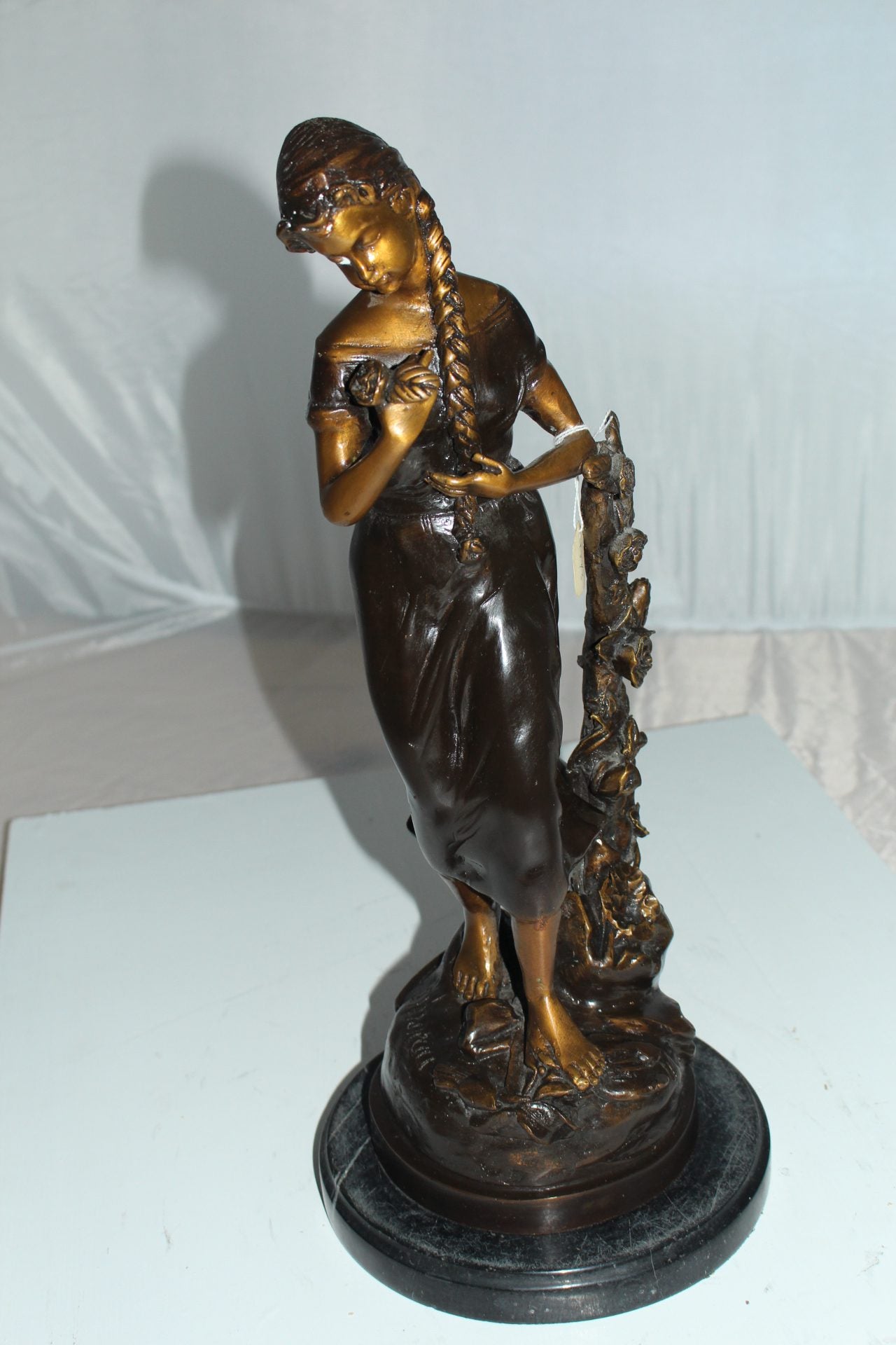 Standing girl Bronze Statue - Size: 8"L x 8"W x 18.5"H.