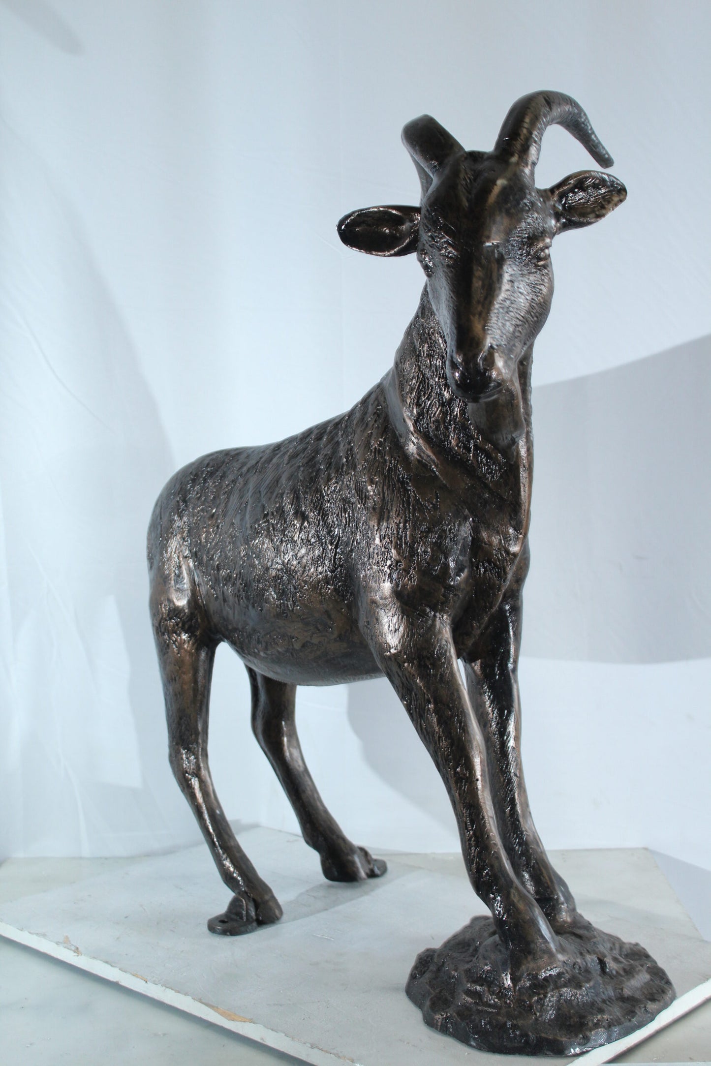 Aluminum Goat Statue with Curved Horns Farmhouse Décor 35" x 15" x 39"H