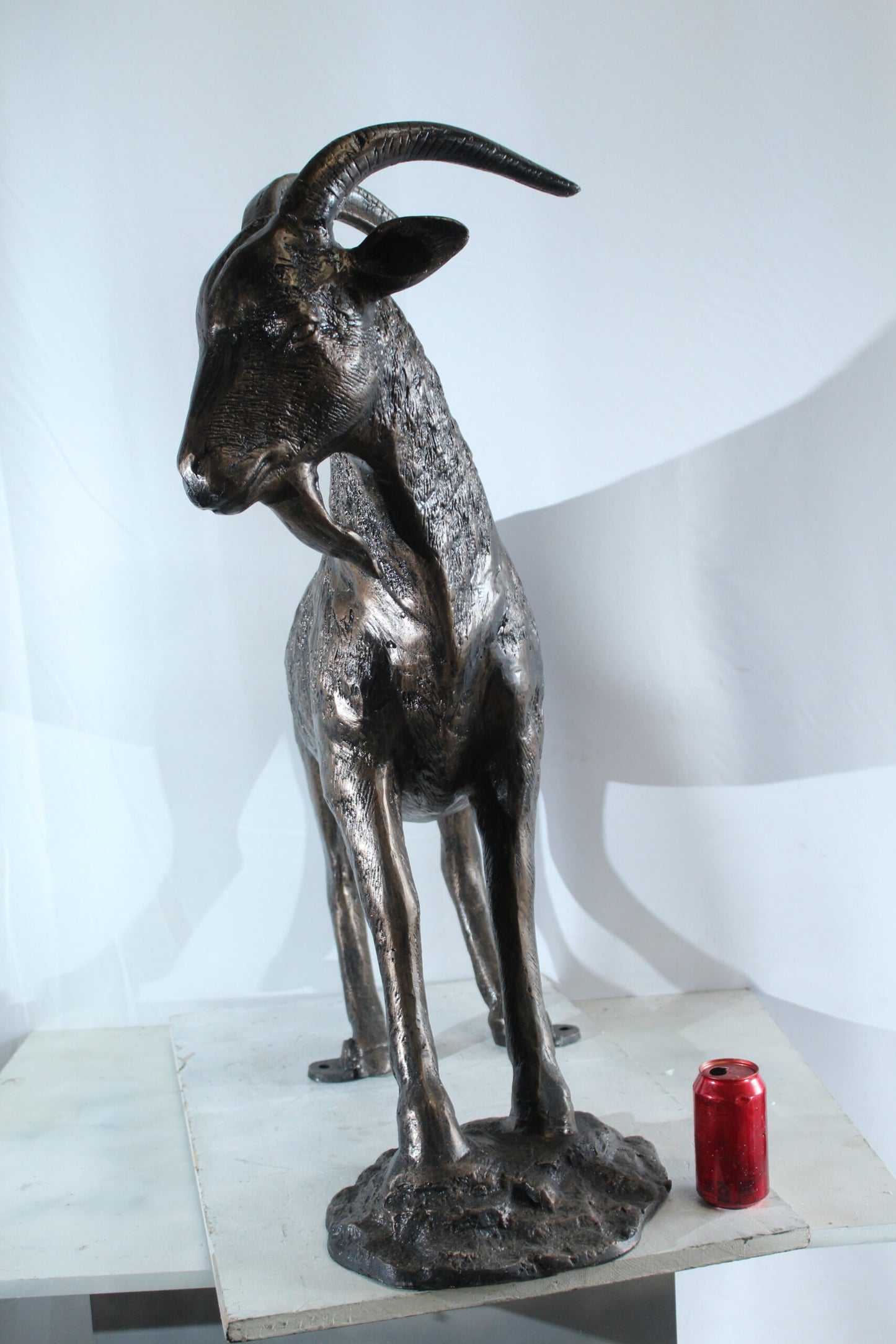 Aluminum Goat Statue with Curved Horns Farmhouse Décor 35" x 15" x 39"H