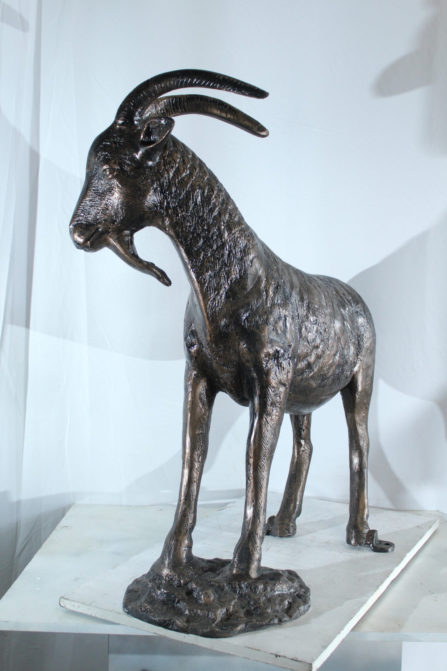 Aluminum Goat Statue with Curved Horns Farmhouse Décor 35" x 15" x 39"H