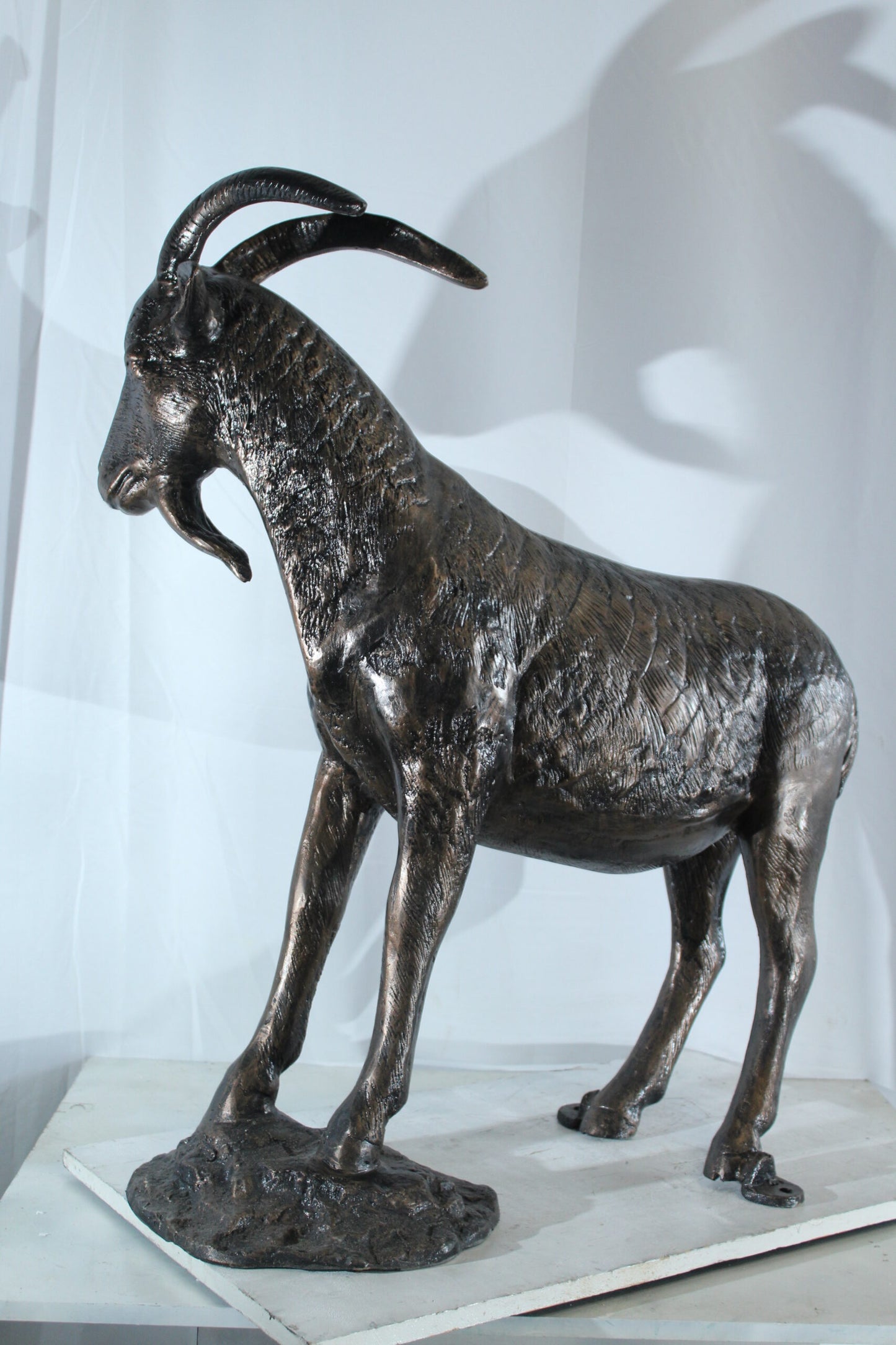 Nifao Aluminum Goat Statue with Curved Horns - Bronze-Style Farmhouse & Rustic Decor - 35" x 15" x 39"H