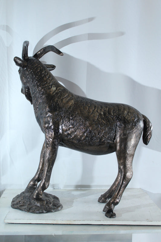 Nifao Aluminum Goat Statue with Curved Horns - Bronze-Style Farmhouse & Rustic Decor - 35" x 15" x 39"H