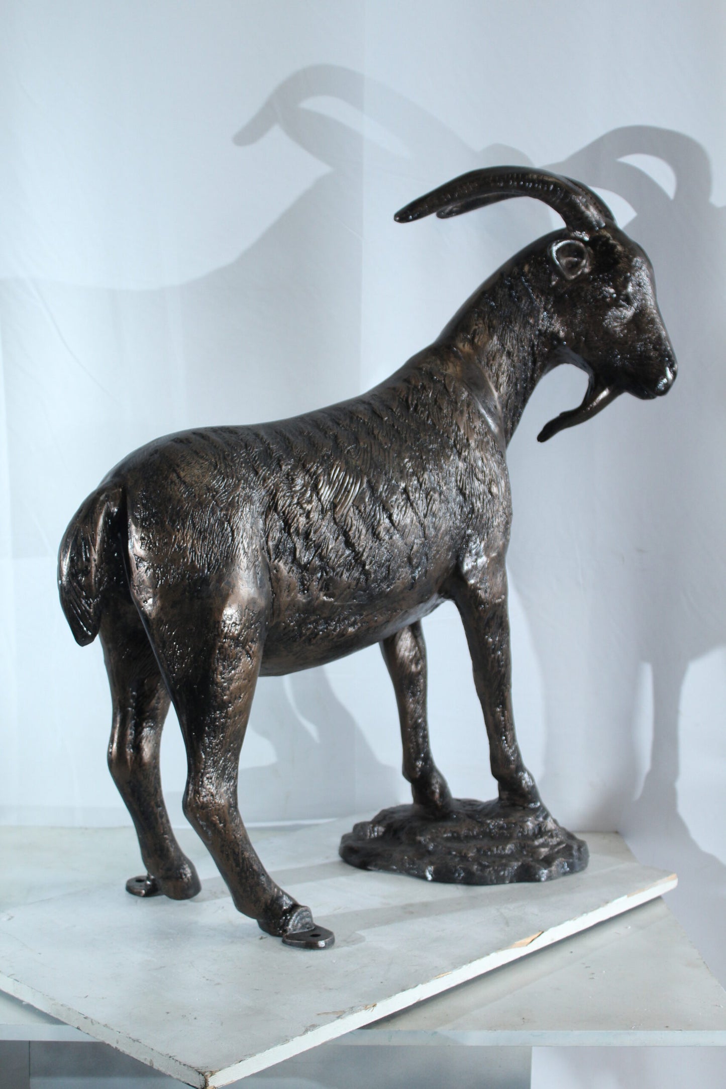 Aluminum Goat Statue with Curved Horns Farmhouse Décor 35" x 15" x 39"H
