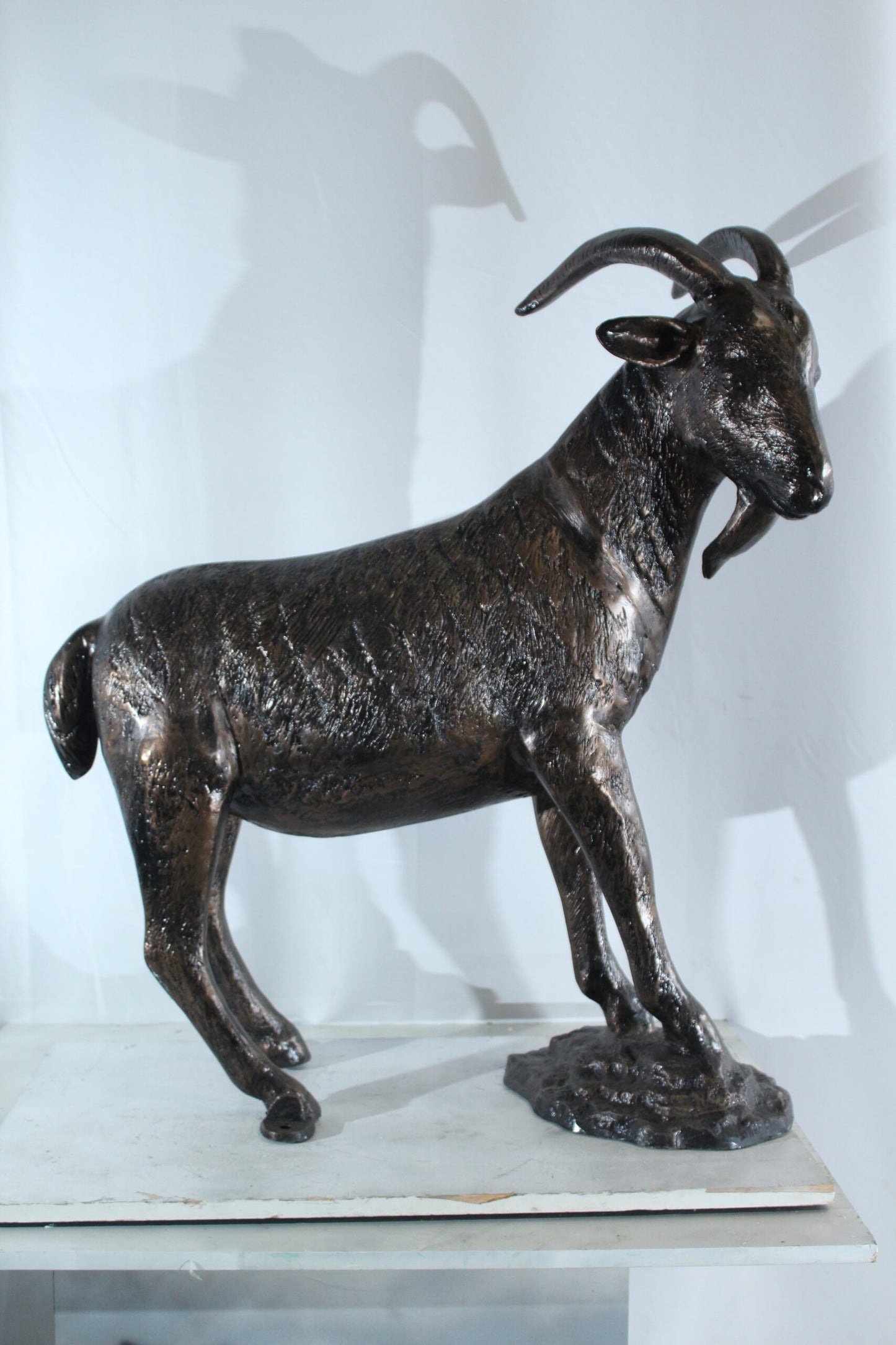 Aluminum Goat Statue with Curved Horns Farmhouse Décor 35" x 15" x 39"H