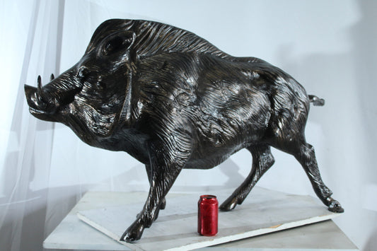 Nifao Aluminum Wild Boar Statue with Textured Fur and Powerful Stance - Rustic Razorback Animal Decor - 46" x 12" x 30"H