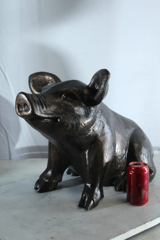 Nifao Playful Pig Sitting Statue - Aluminum Farmhouse Animal Decor for Garden, Patio, or Rustic Interiors - 42" x 14" x 15"H