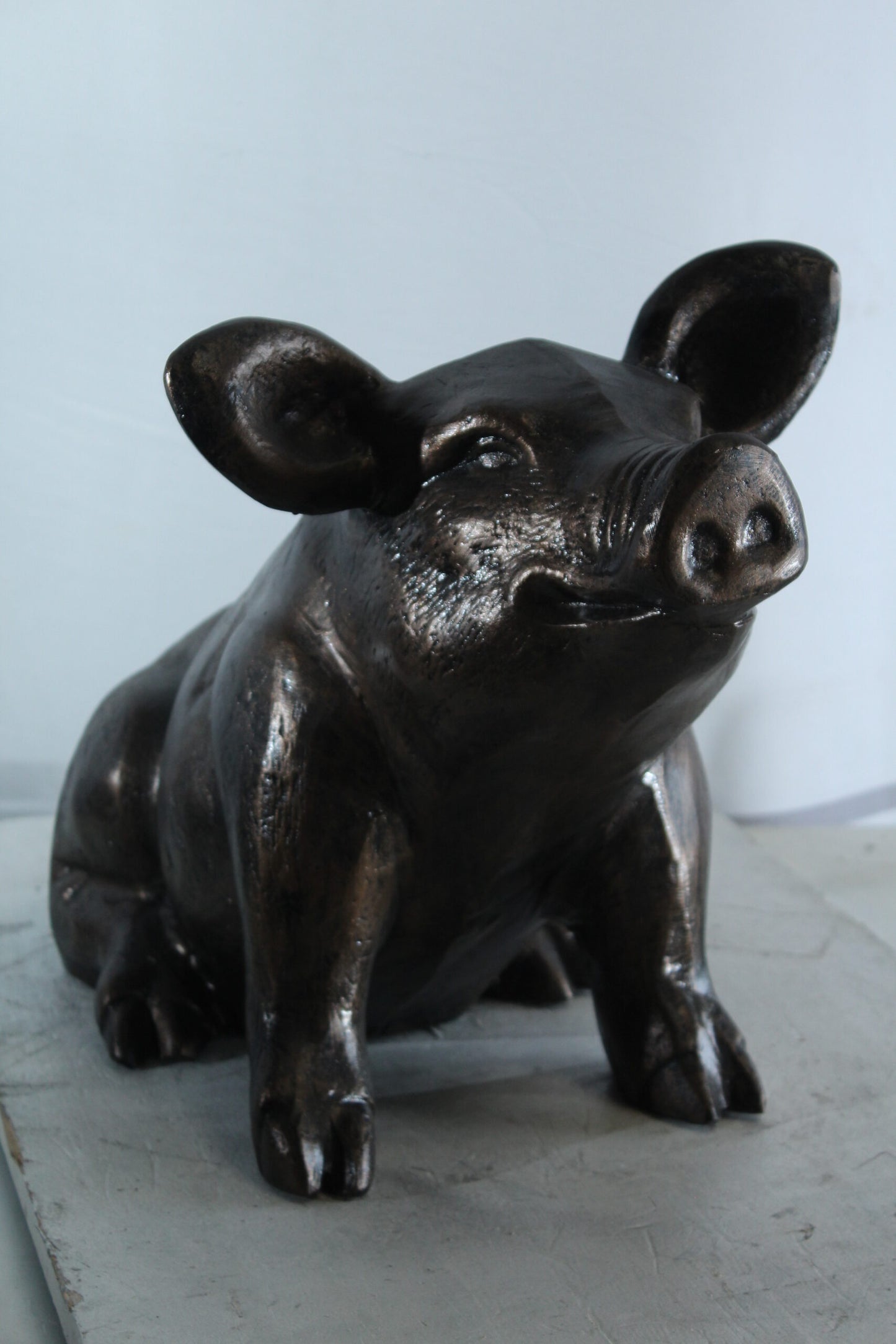 Playful Pig Sitting Statue Aluminum Animal Décor 42" x 14" x 15"H