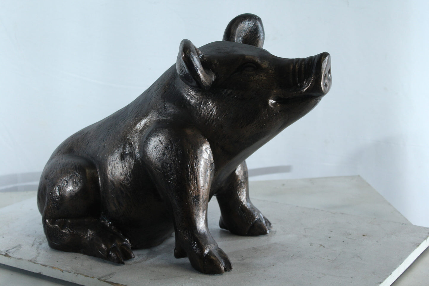 Playful Pig Sitting Statue Aluminum Animal Décor 42" x 14" x 15"H